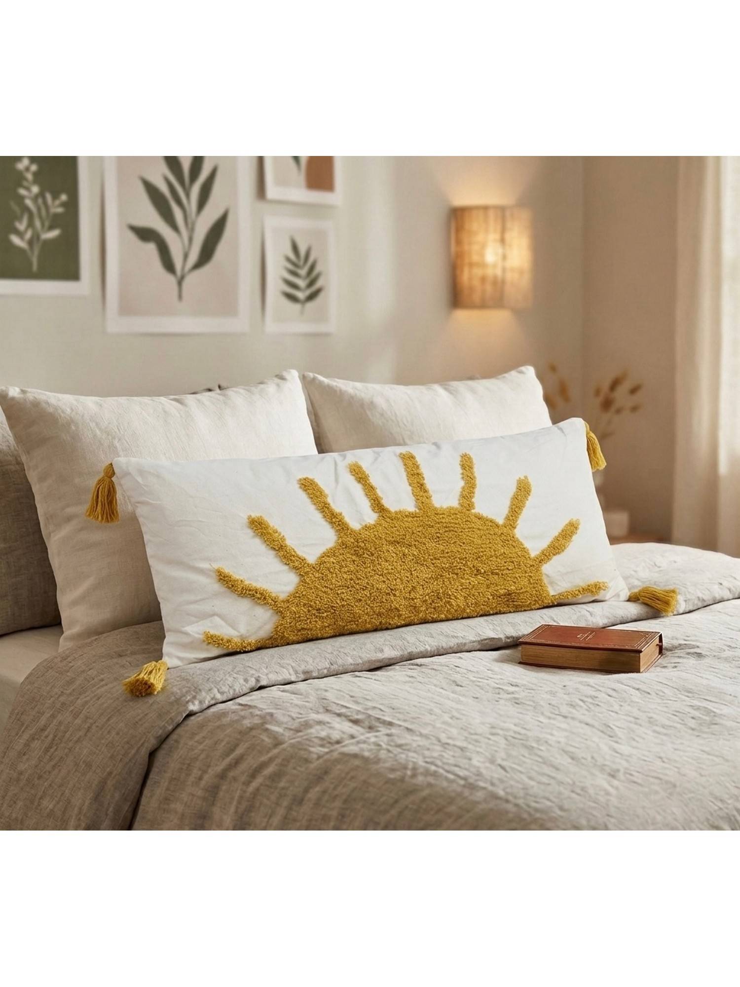 HOSTA HOMES Pure cotton hand crafted Long Lumber Cushion Cover with filler (14 x 36 Inches)