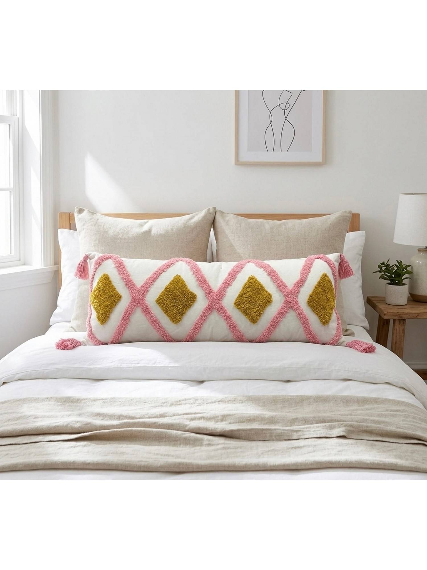 HOSTA HOMES Pure cotton hand crafted Long Lumber Cushion Cover with filler (14 x 36 Inches)