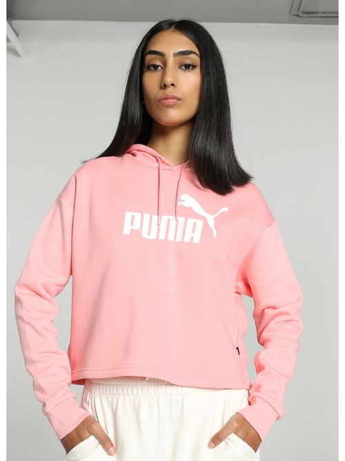 Puma Essentials Cropped Logo Womens Pink Hoodies (L)