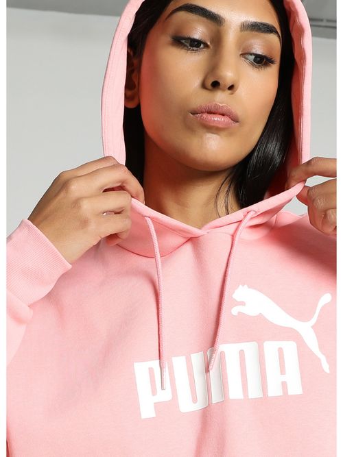Puma Essentials Cropped Logo Womens Pink Hoodies (L)
