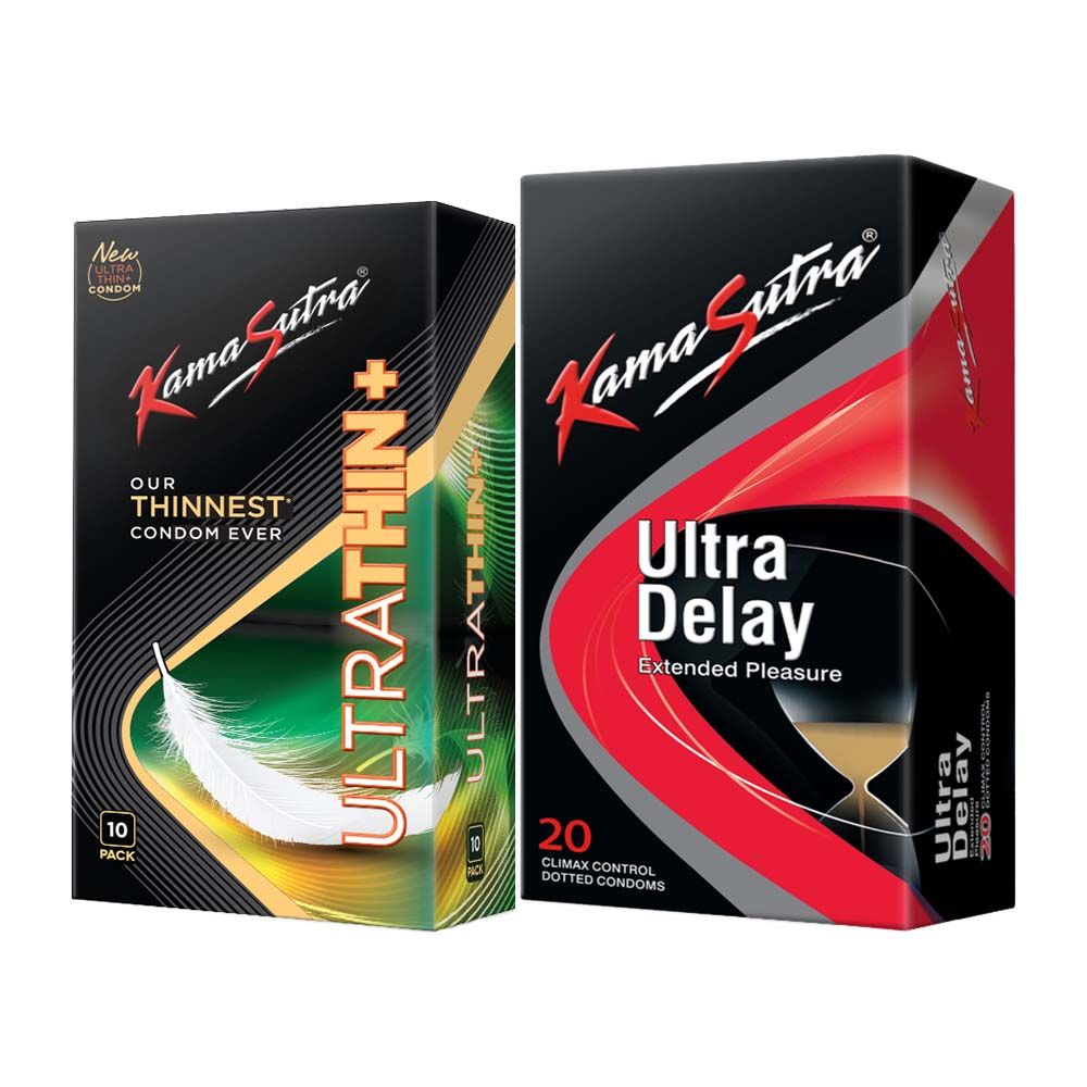 KamaSutra Ultrathin+ Condoms For Men, 10 Units & Longlast Delay Spray For Men 12g