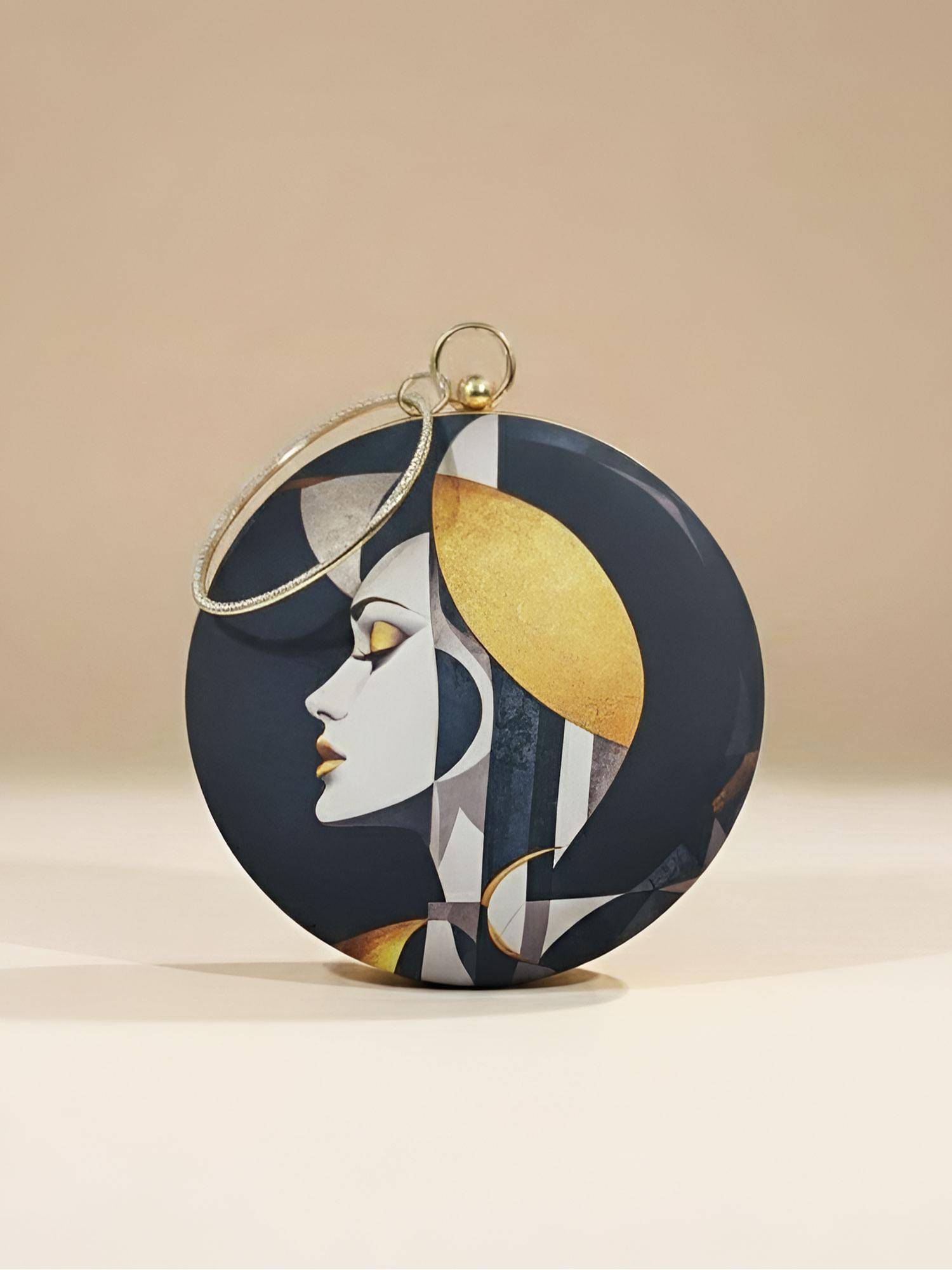 ARTKLIM Golden Eclipse Woman Round Printed Clutch