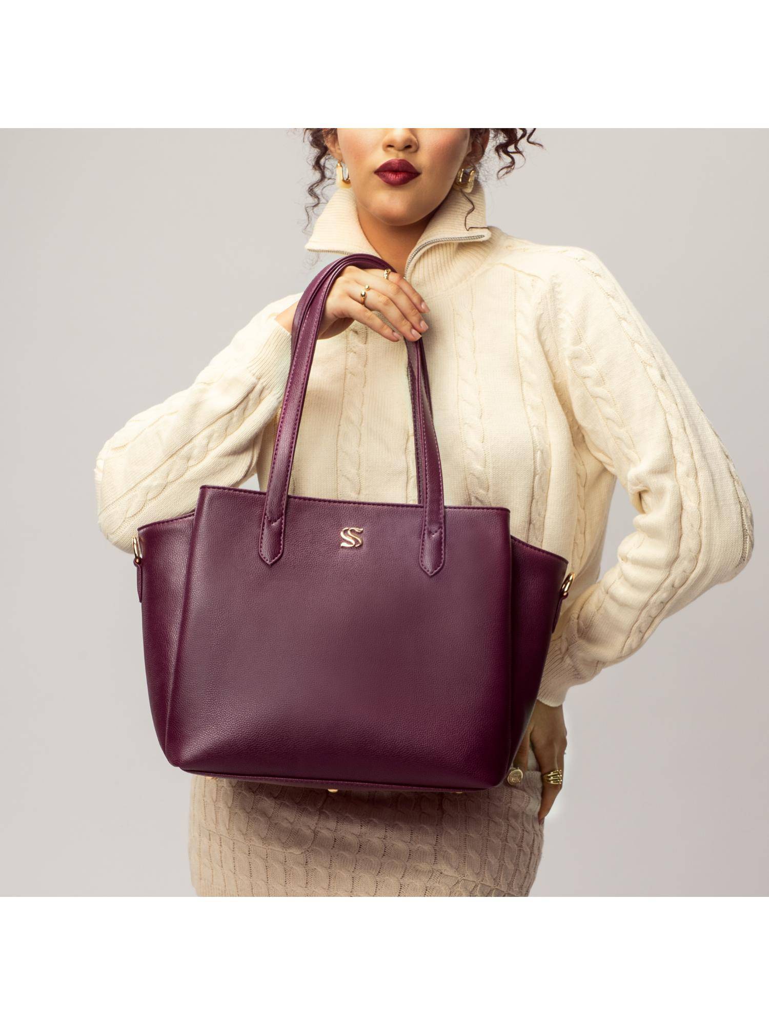 Strokes by Namrata Mehta Burgundy Belle Aurea Tote Bag with Detachable Strap (M)