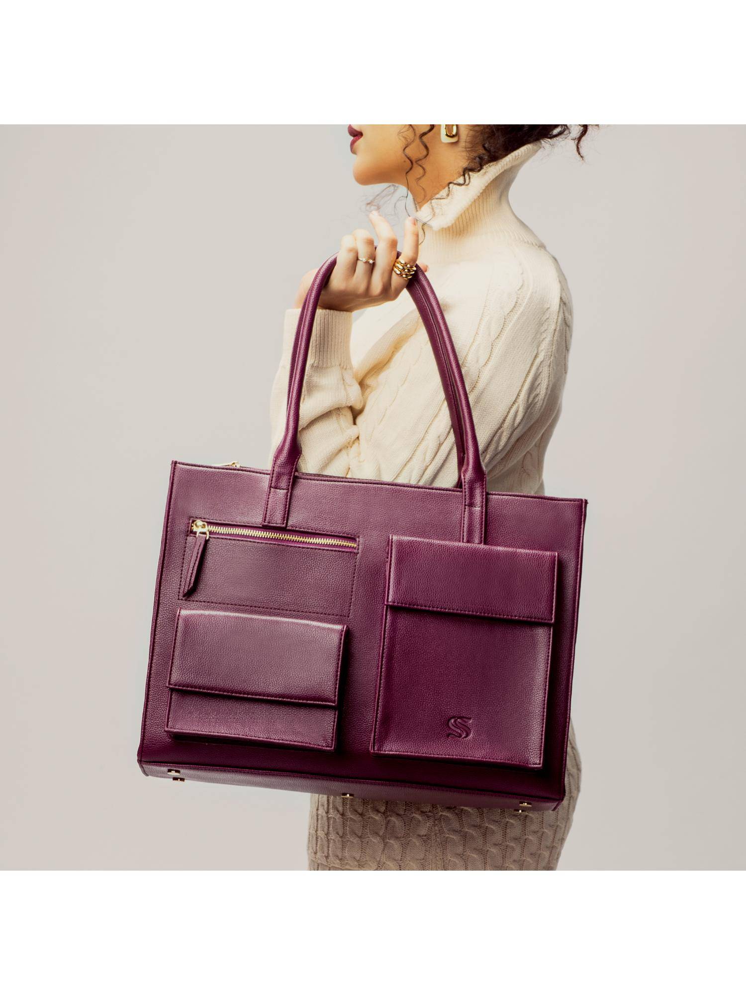 Strokes by Namrata Mehta Burgundy Belle Maison Elan Tote Bag with Detachable Strap (L)