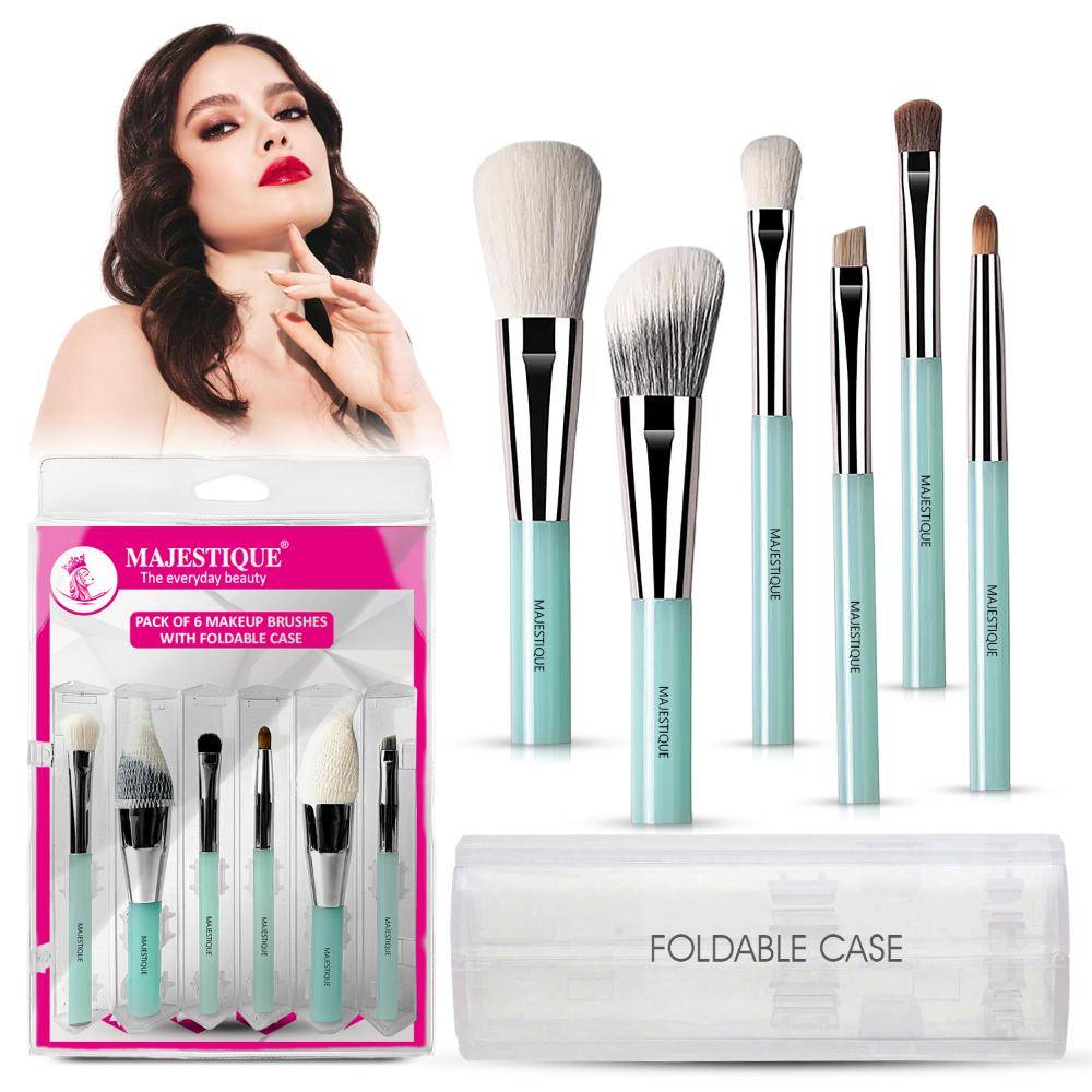 Majestique 6-Piece Makeup Brush Set With Foldable Case - Multi-color