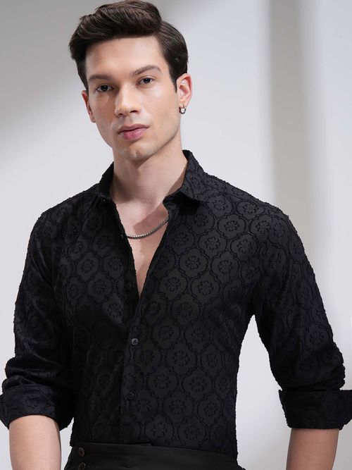 Buy HIGHLANDER Men Black Self Design Evening Party Shirt Online