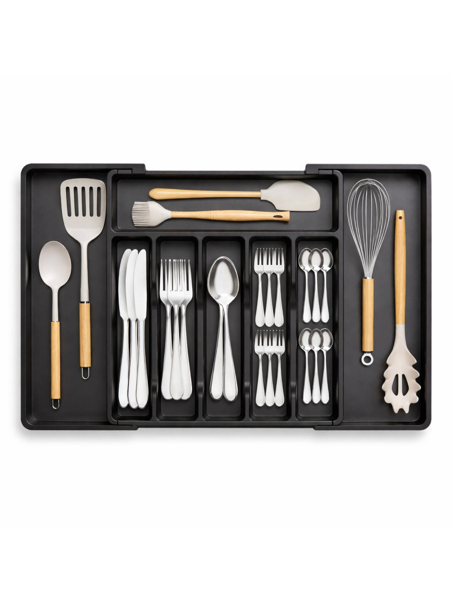 YELONA Expandable 9-Compartment Drawer Tray Cutlery Organizer - Black