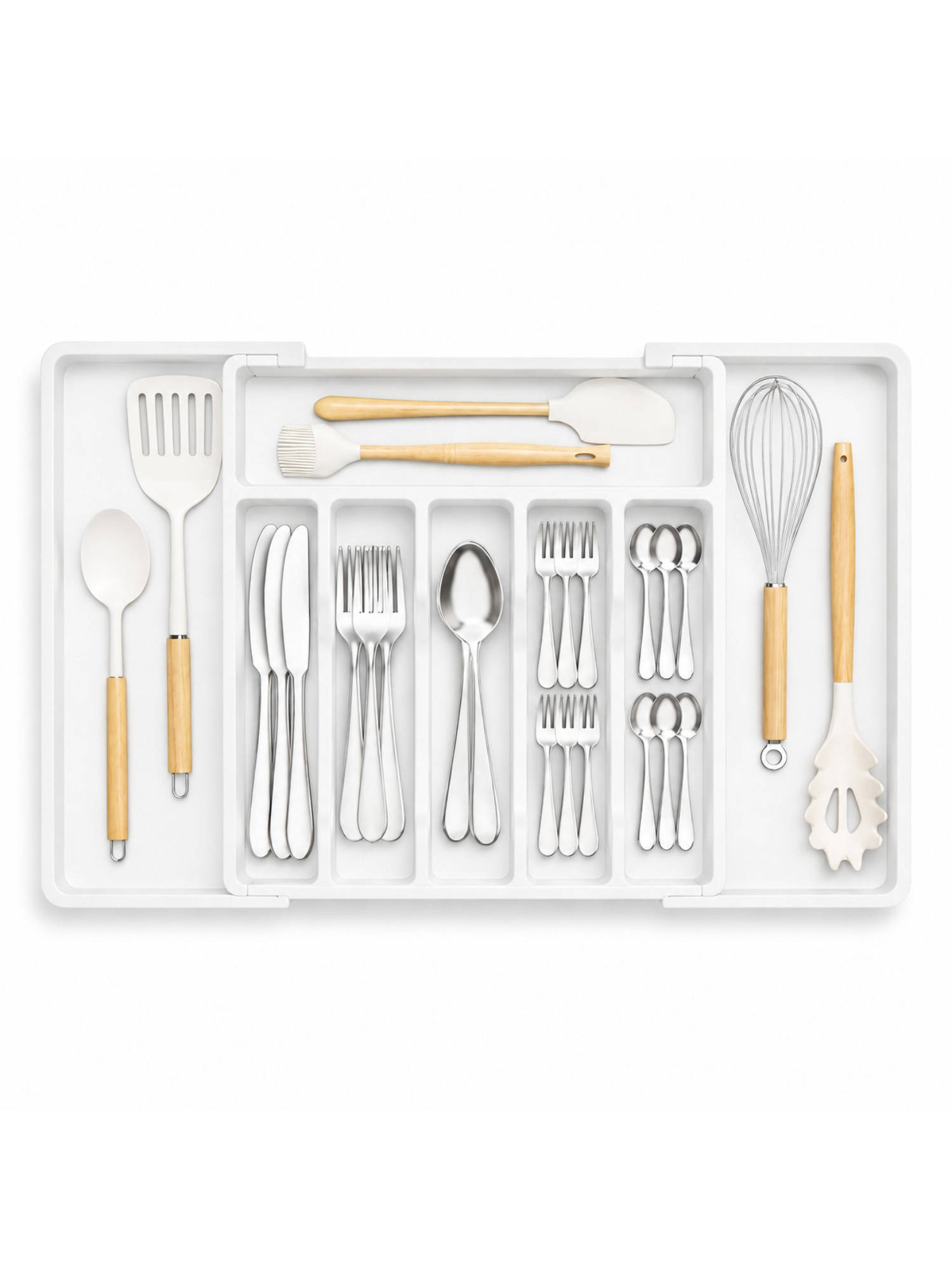 YELONA Expandable 9-Compartment Drawer Tray Cutlery Organizer - White