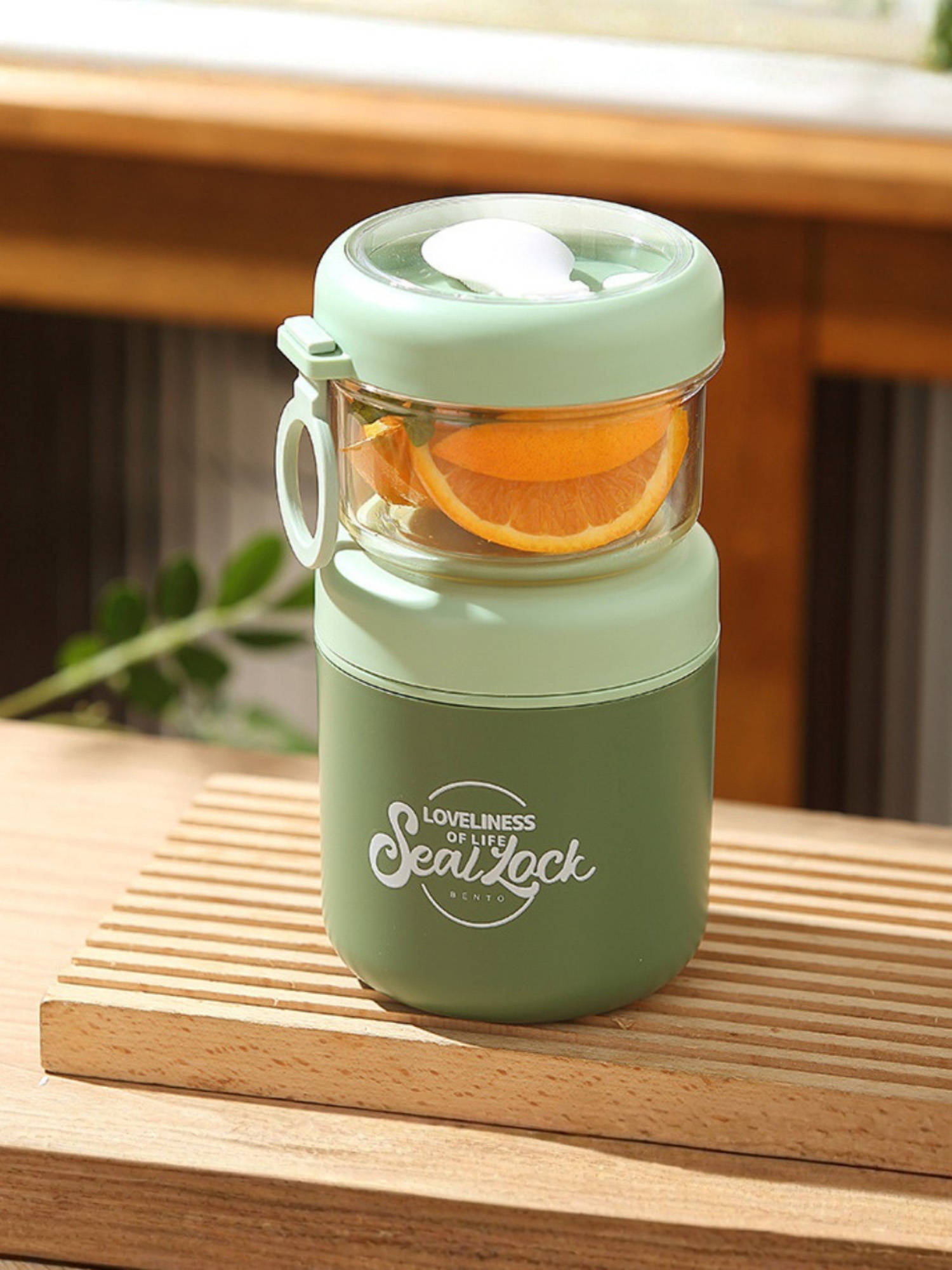 YELONA Lunch Box with Spoon & Snack Box Green 860Ml