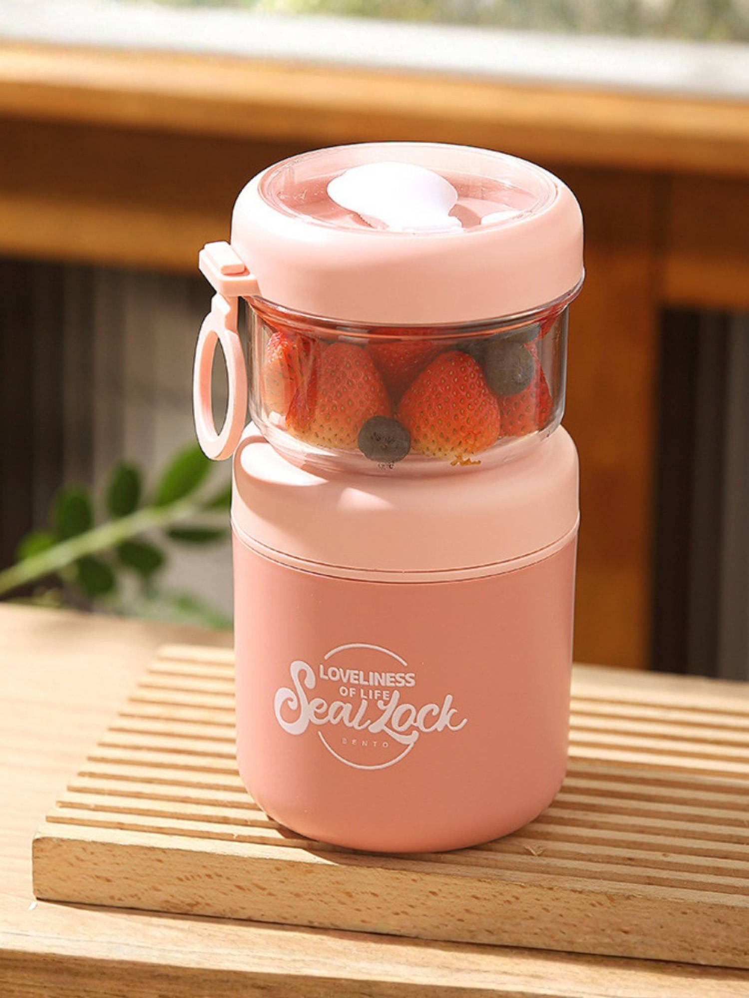 YELONA Lunch Box with Spoon & Snack Leakproof Insulated Box Pink 860Ml