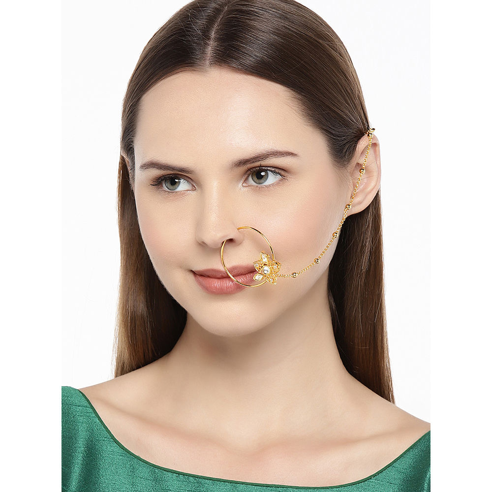 Buy AccessHer GoldPlated Handcrafted Kundan StoneStudded Chained Nose