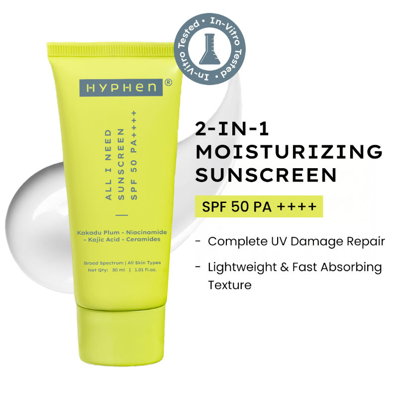 Hyphen All I Need Sunscreen SPF50 PA++++, Moisturizes, Repairs UV Damage, In-Vivo Tested
