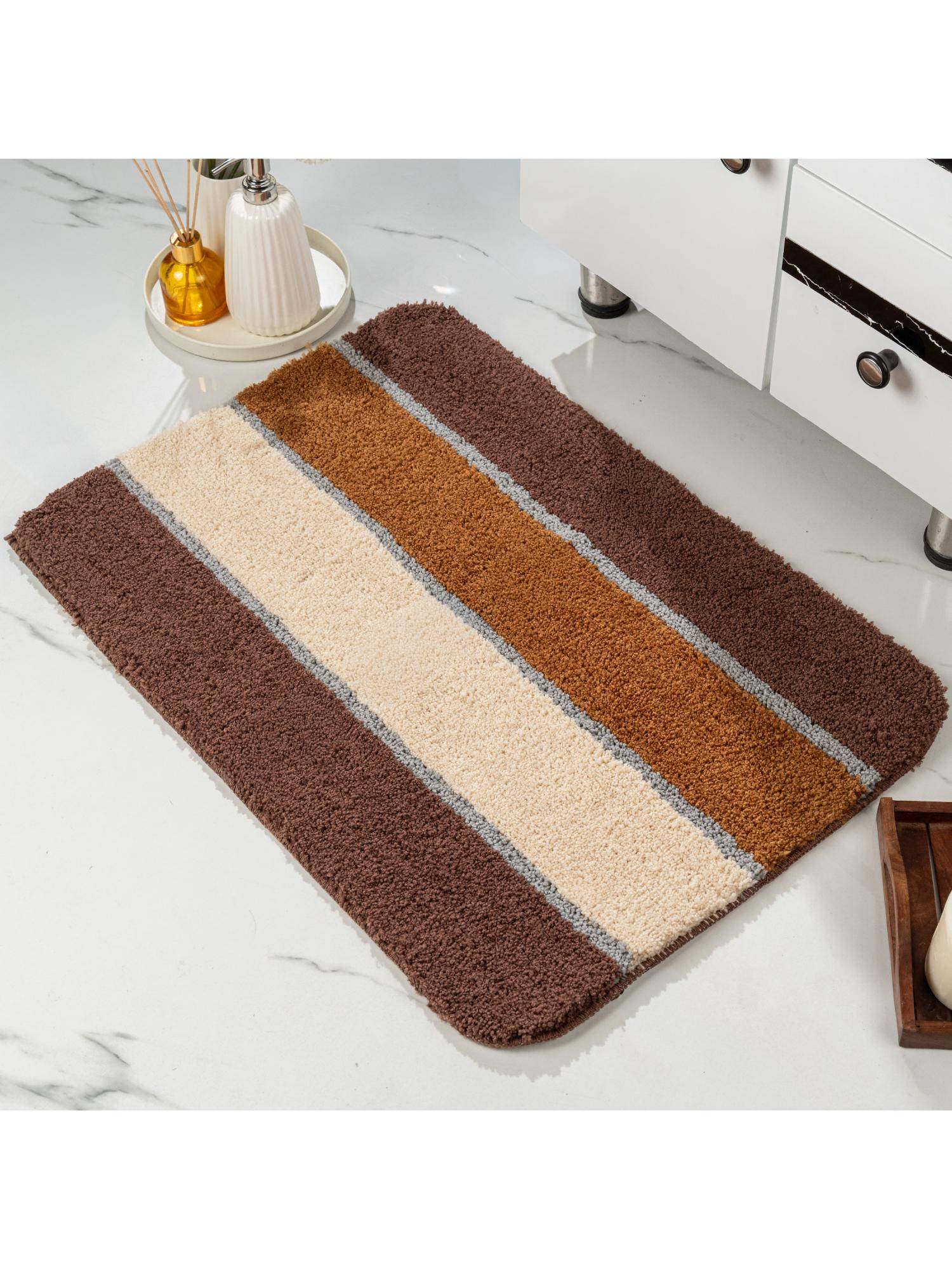 Saral Home TRIS Soft Thick Anti-Skid Bath Mats Stripe - Brown