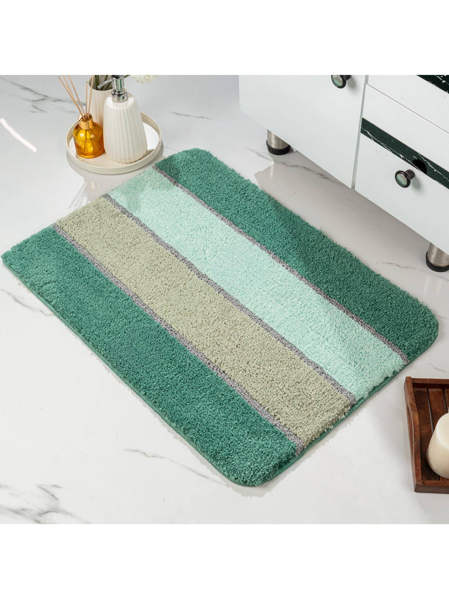 Saral Home TRIS Soft Thick Anti-Skid Bath Mats Stripe - Green