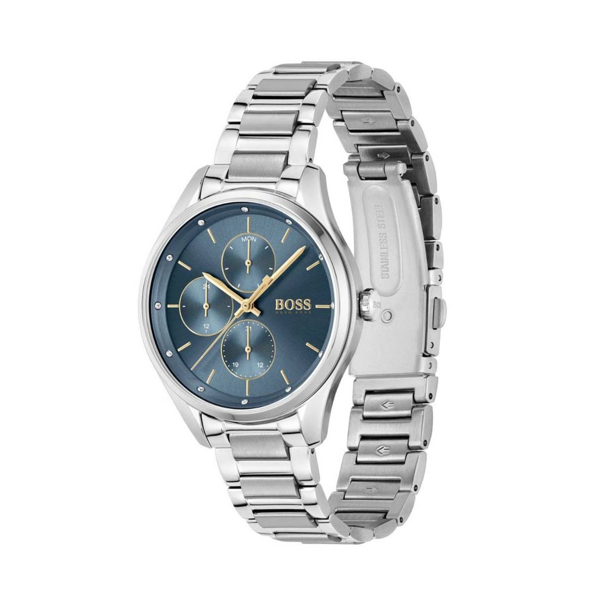 Buy Boss Grand Course Multifunction Blue Round Crystal Dial Womens ...