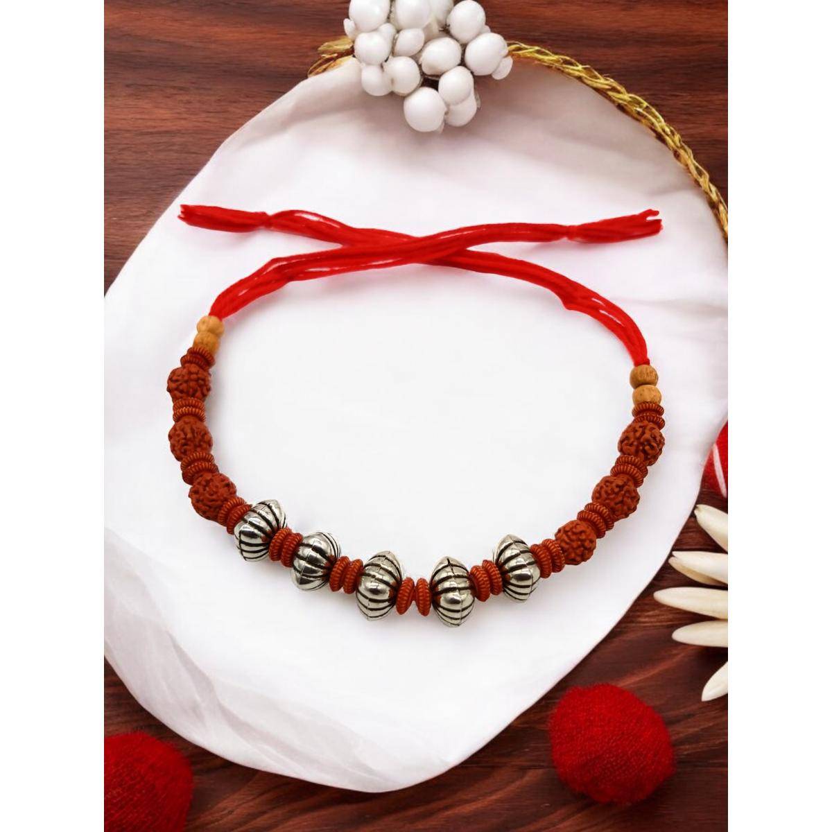 ISHKAARA Silver Brown Rudraksh Thread Rakhi