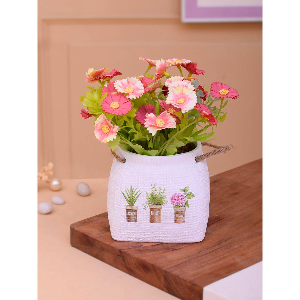 Tayhaa Pink Daisy Artificial Plant with Pot