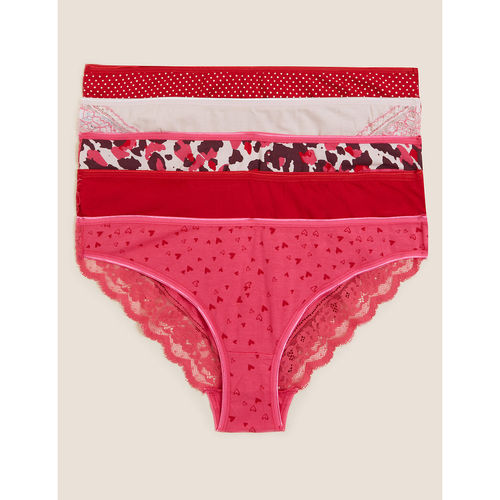 Buy Marks & Spencer Cotton & Lace Brazilian Knickers (Pack of 5) Online