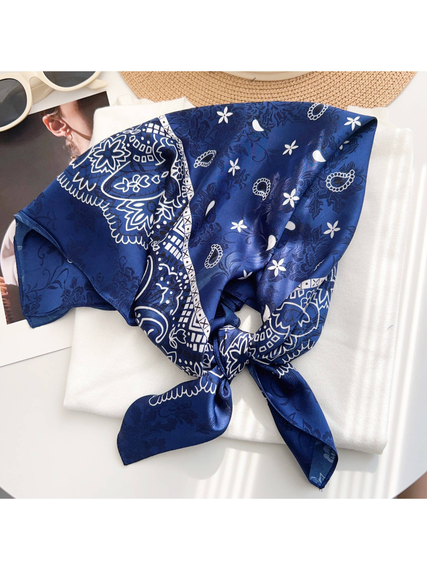 CrossKulture Women Blue Paisley Brocade Square Scarf