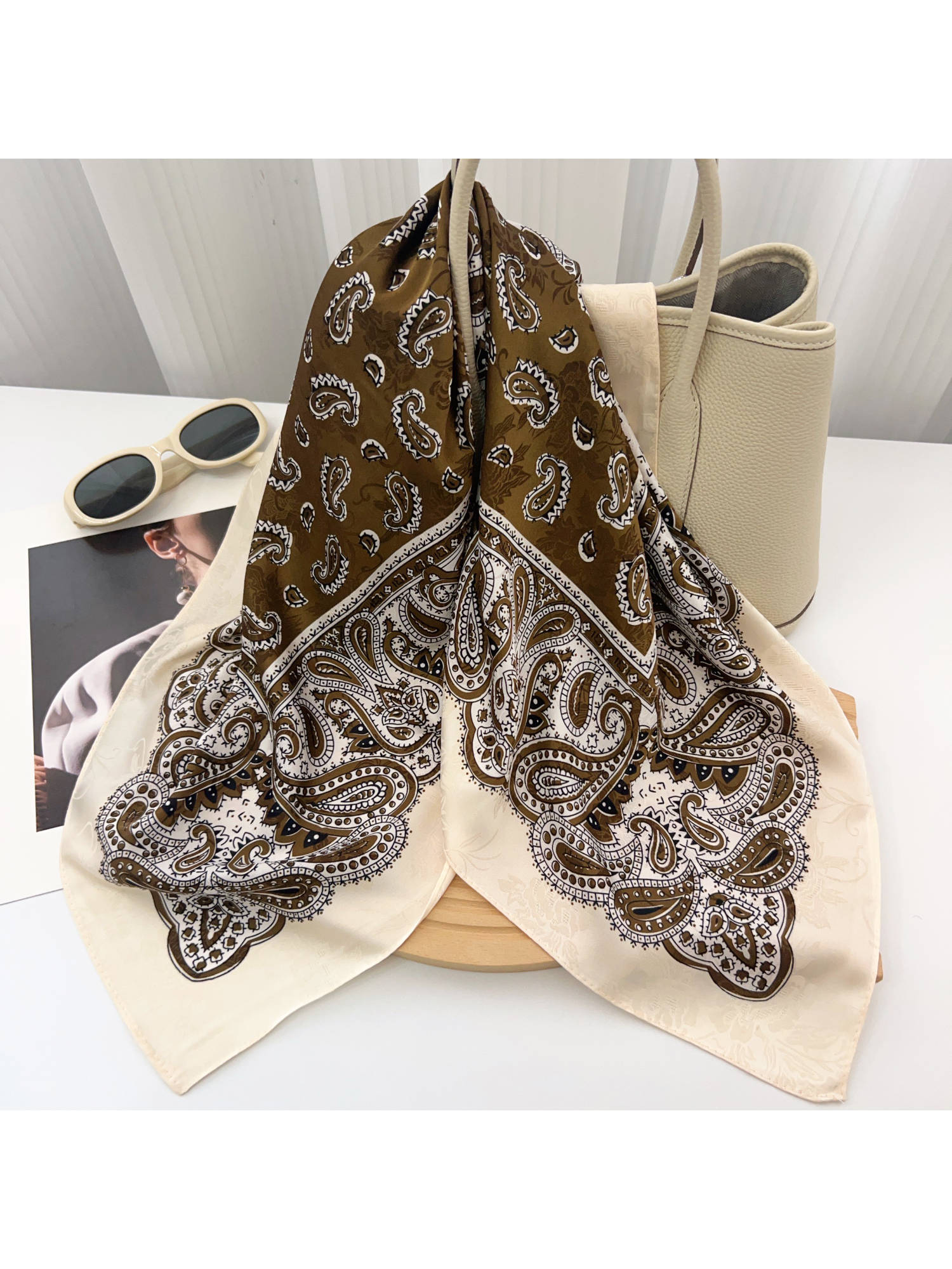 CrossKulture Women Olive Paisley Brocade Square Scarf