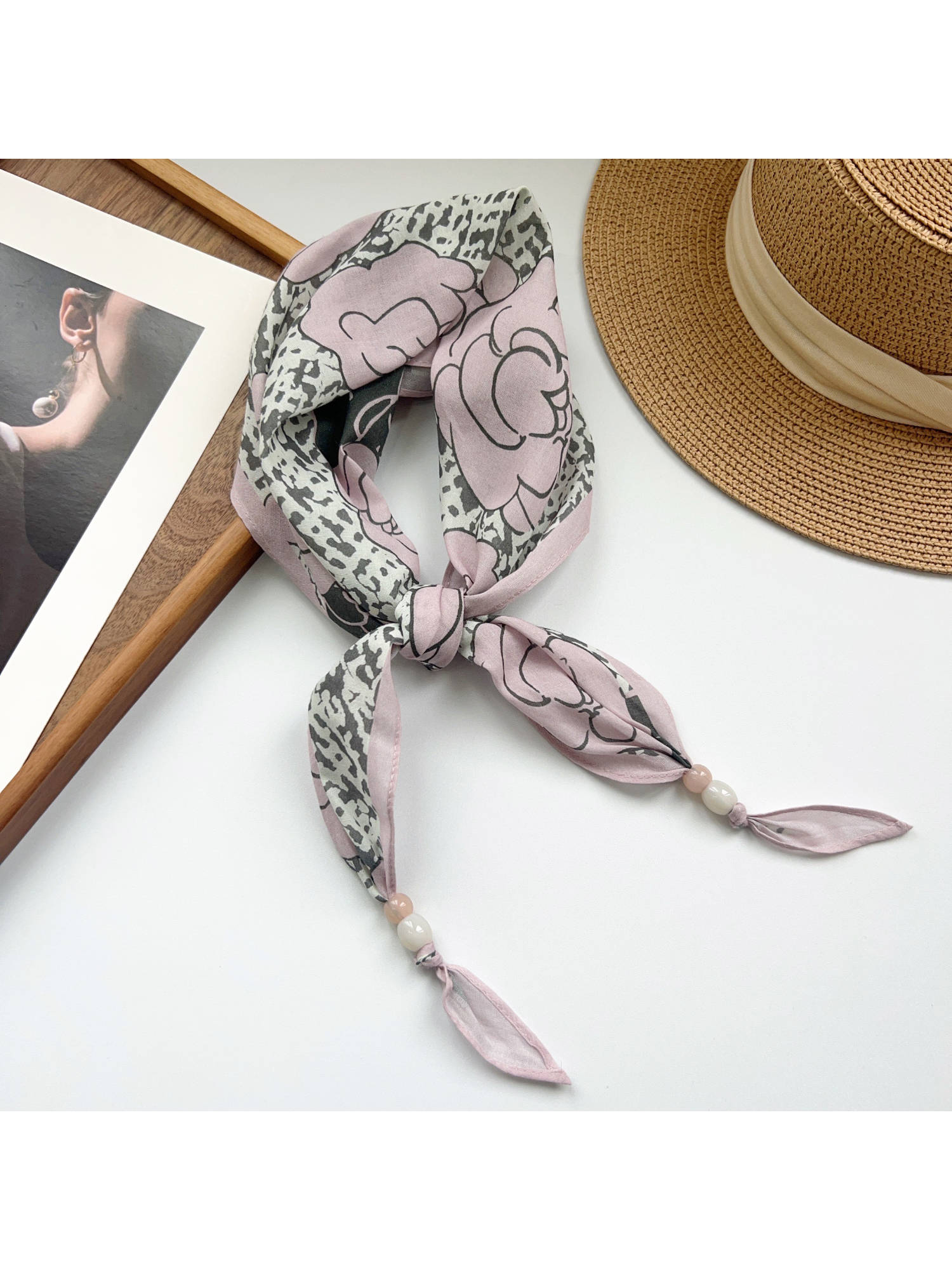 CrossKulture Women Pink Printed Cotton Diamond Scarf