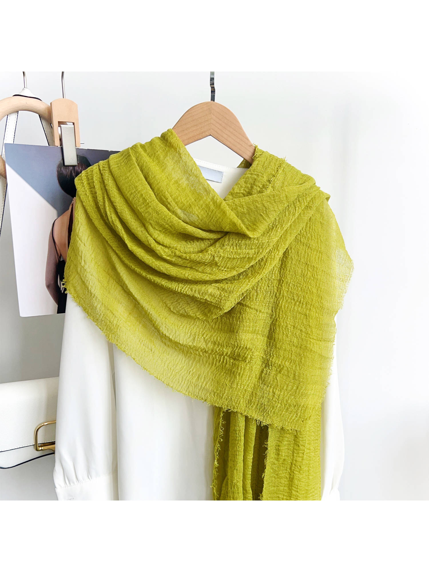 CrossKulture Women Olive Solid/Plain Crinkle Scarf