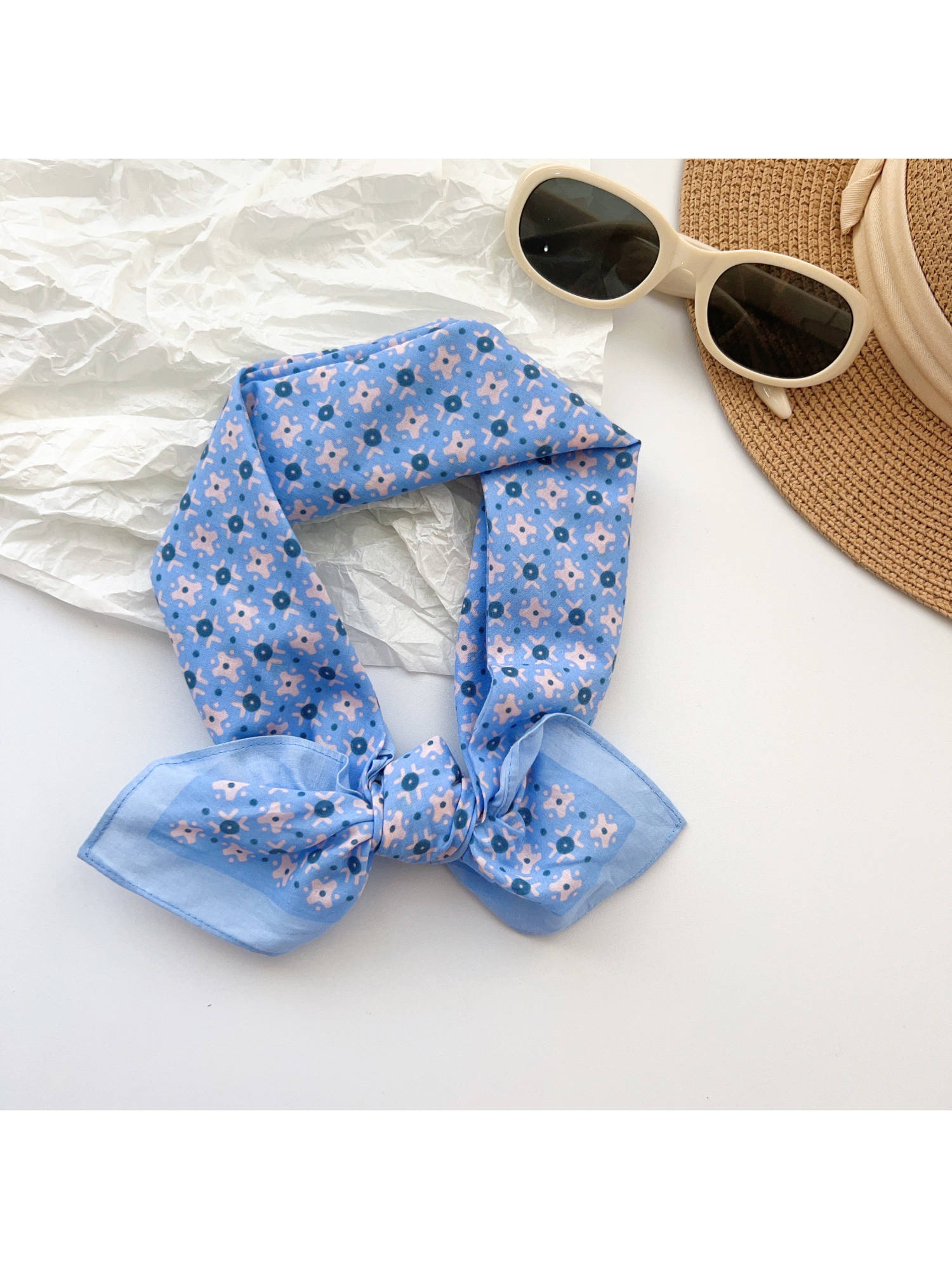 CrossKulture Women Blue Printed Cotton Square Scarf