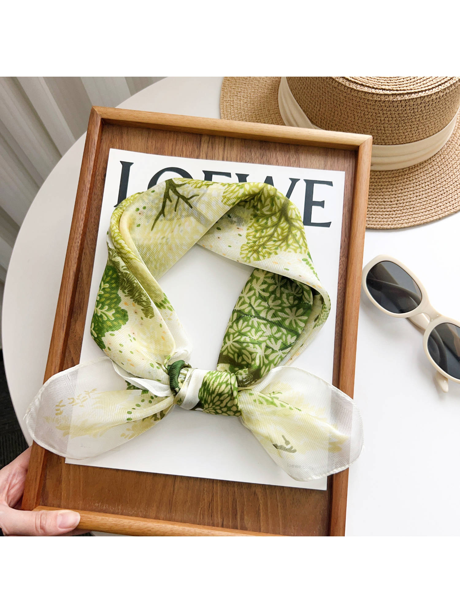 CrossKulture Women Beige Floral Gauze Square Scarf