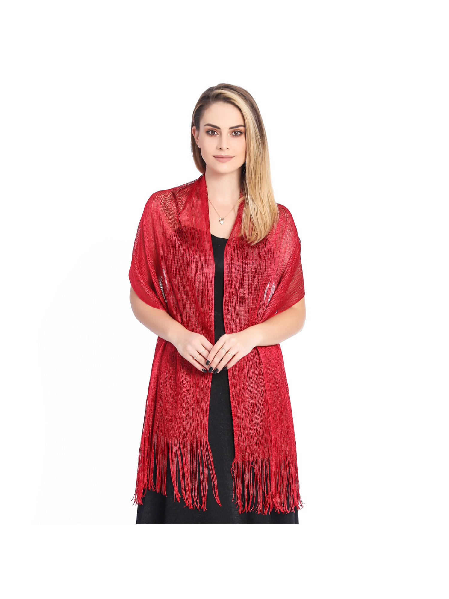 CrossKulture Women Red Self Design Satin Shimmer Stole
