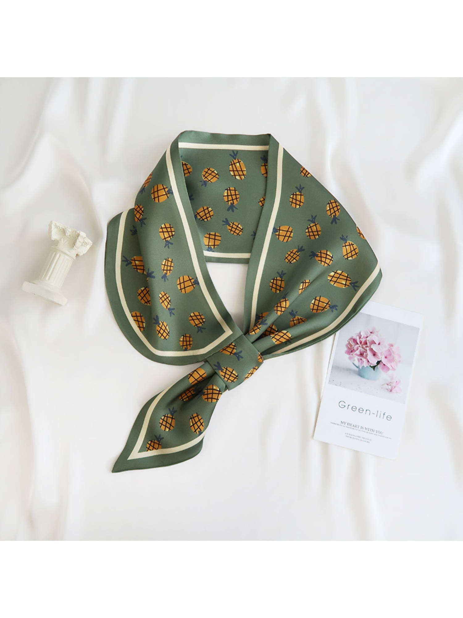 CrossKulture Women Green Printed Satin Scarf