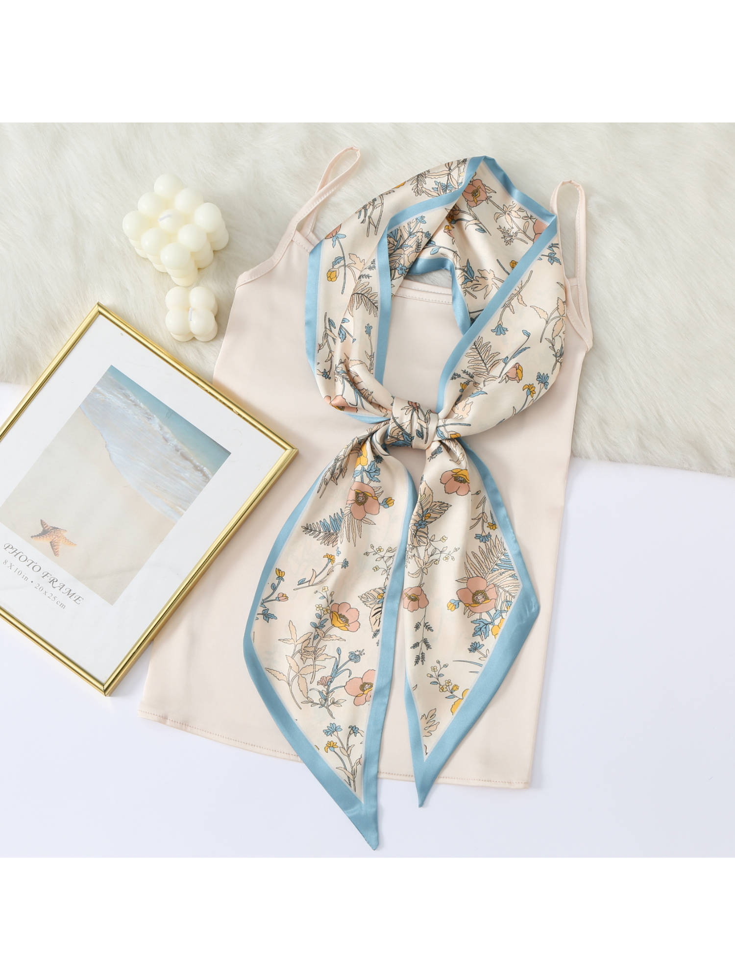 CrossKulture Women Beige Floral Ribbon Scarf