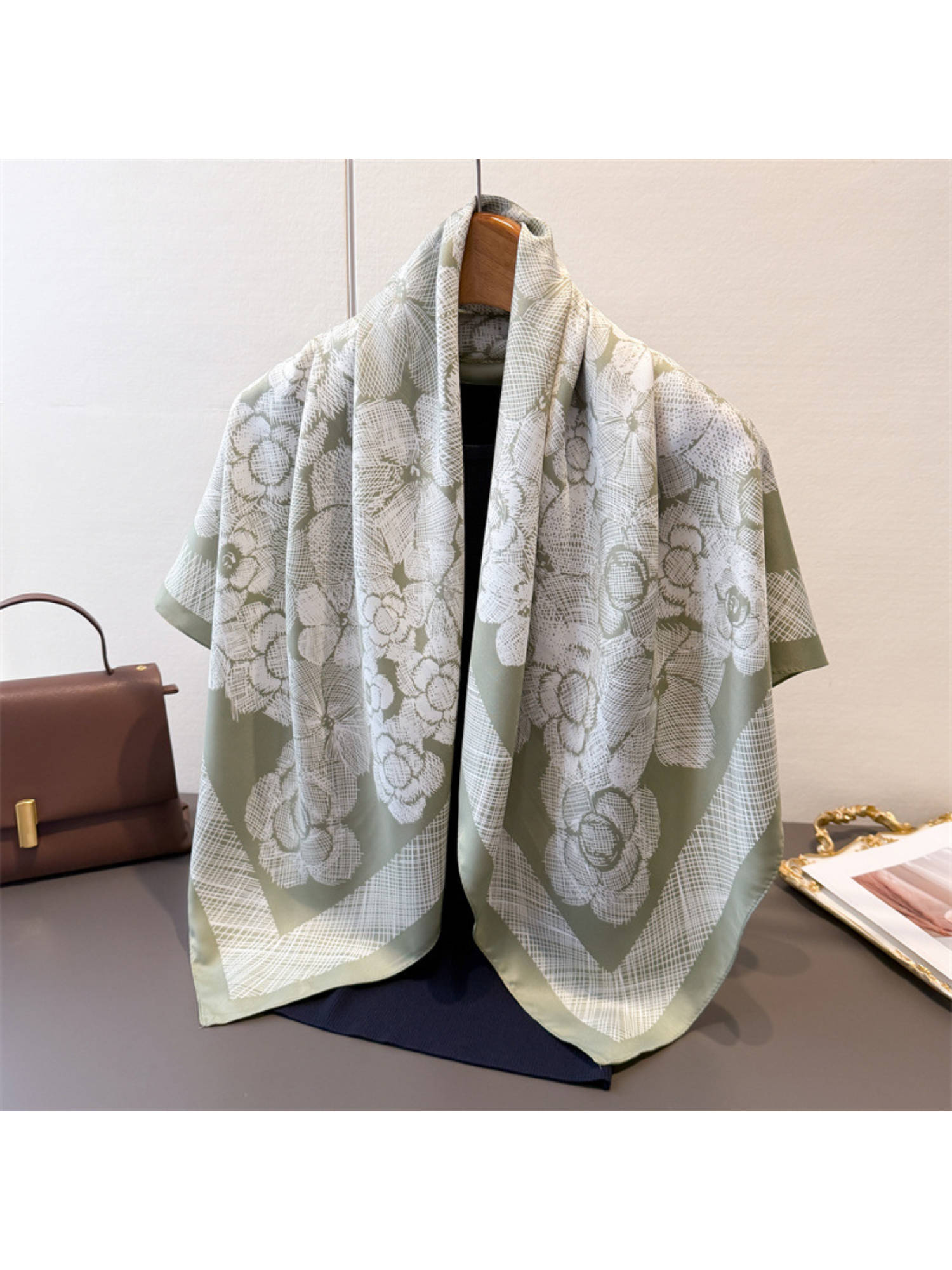 CrossKulture Women Green Floral Satin Scarf