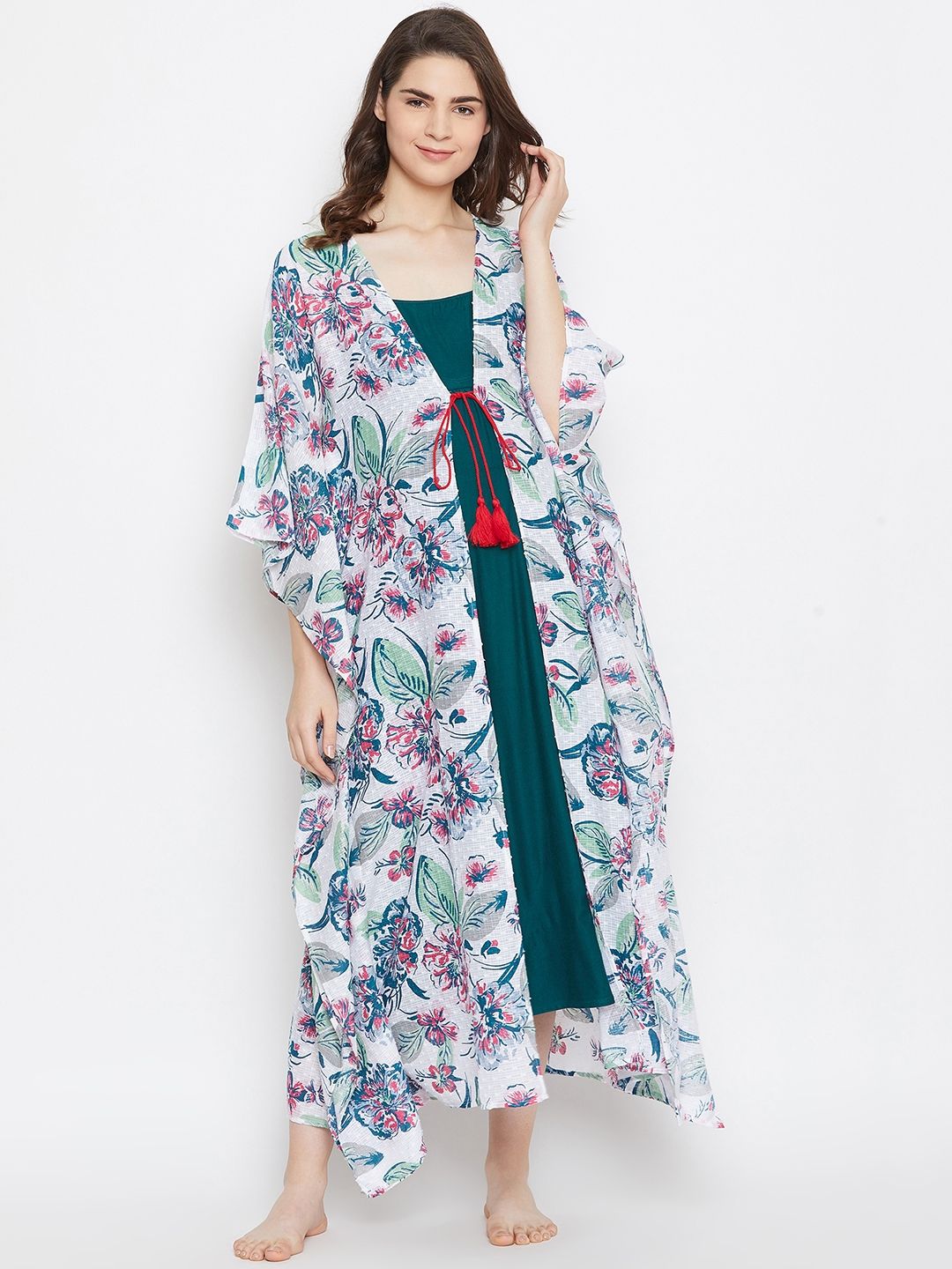 The Kaftan Company White Printed Maternity Gownset (S)