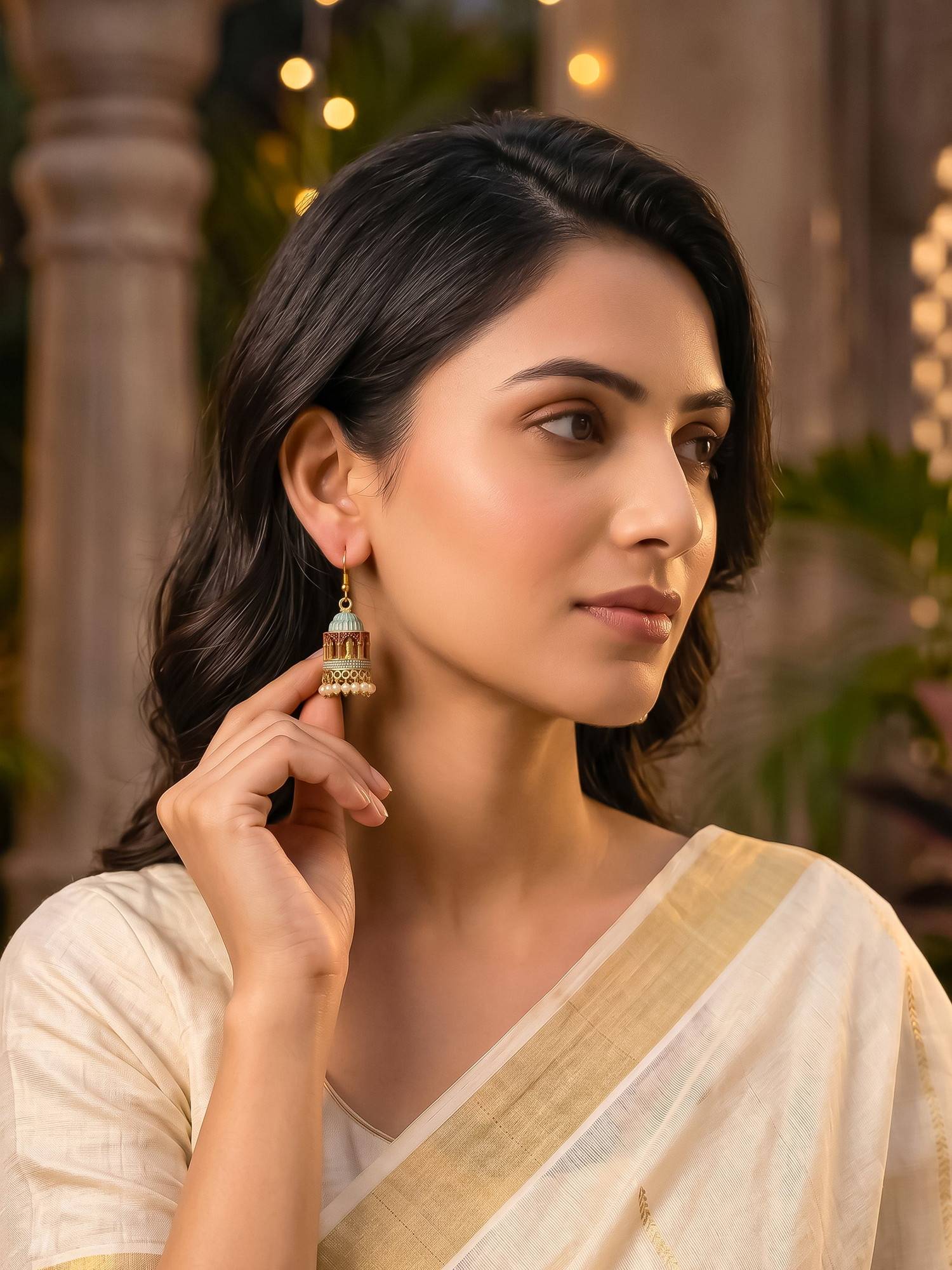 Bdiva Gold Plated Jarokha Jhumki Earrings