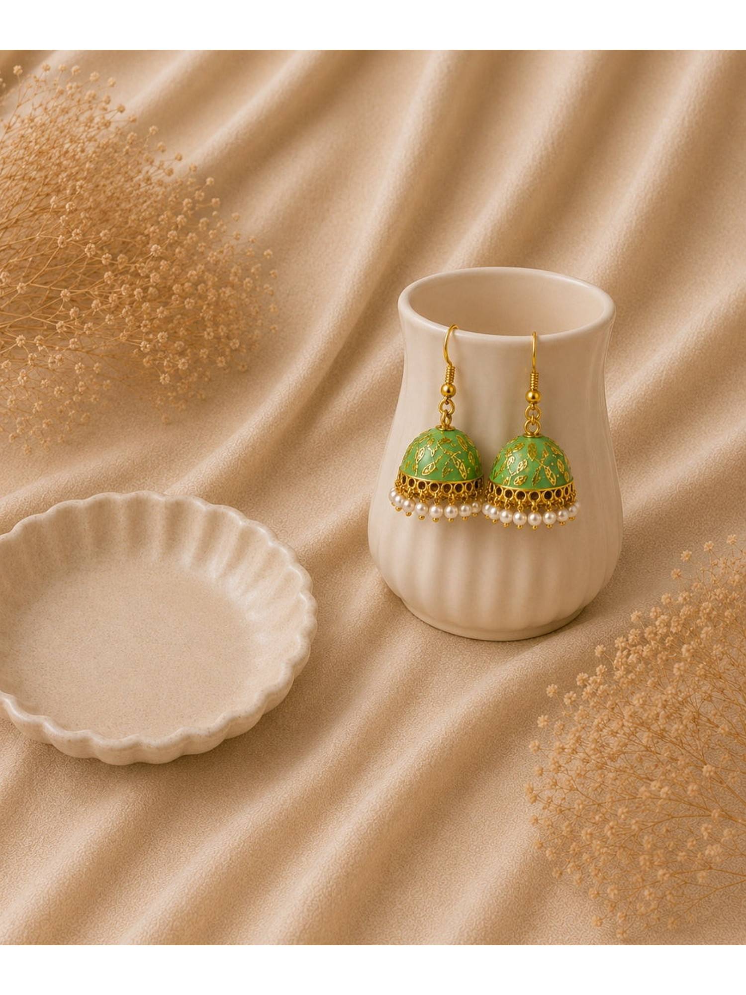 Bdiva Emerald Grace Gold-Plated Pearl Drop Jhumki Earrings