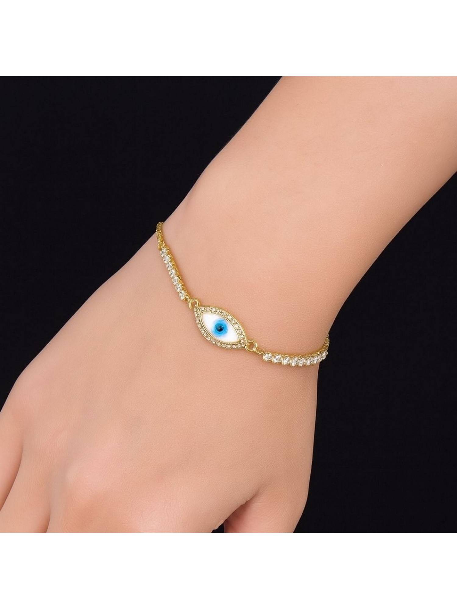Bdiva Gold Plated Evil Eye Bracelet with Cubic Zirconia