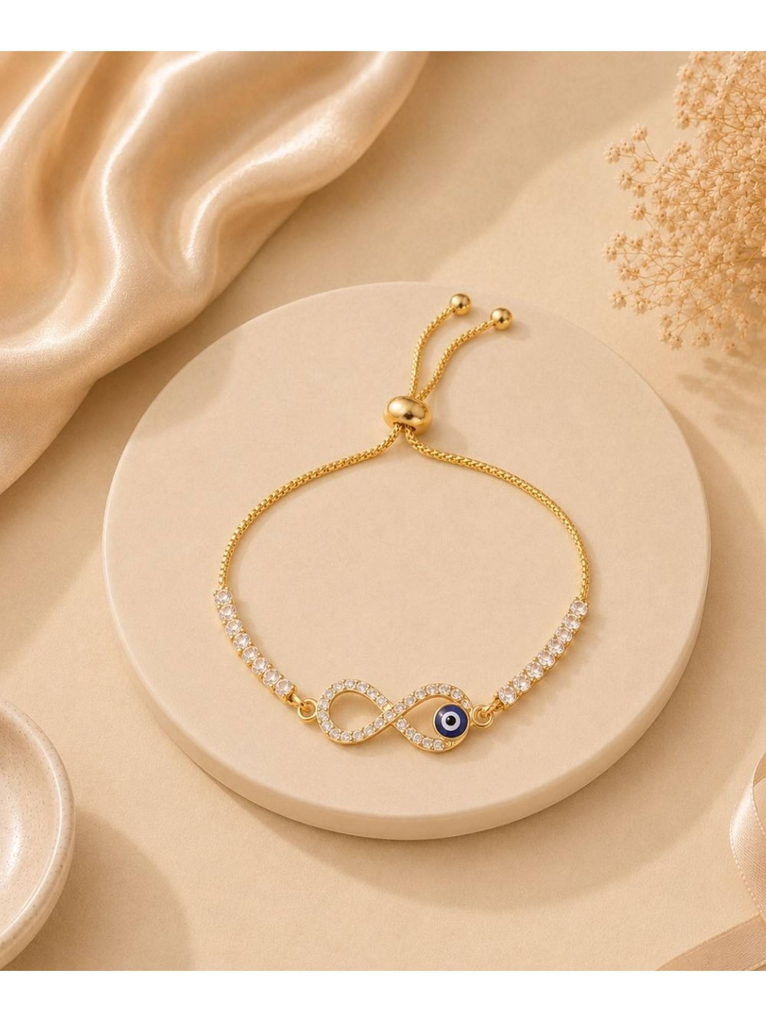 Bdiva Gold Plated Evil Eye Infinity Bracelet with Cubic Zirconia