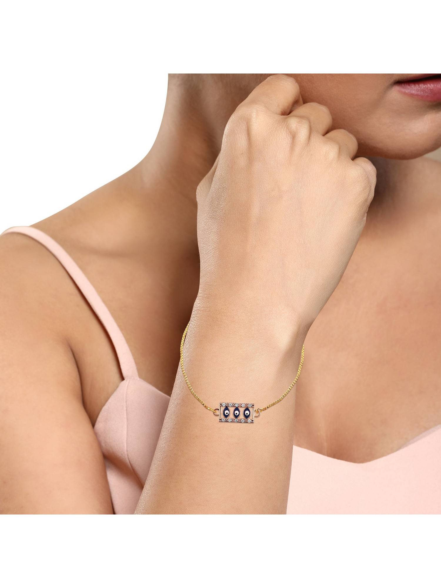 Bdiva Gold Plated Evil Eye Adjustable Bracelet