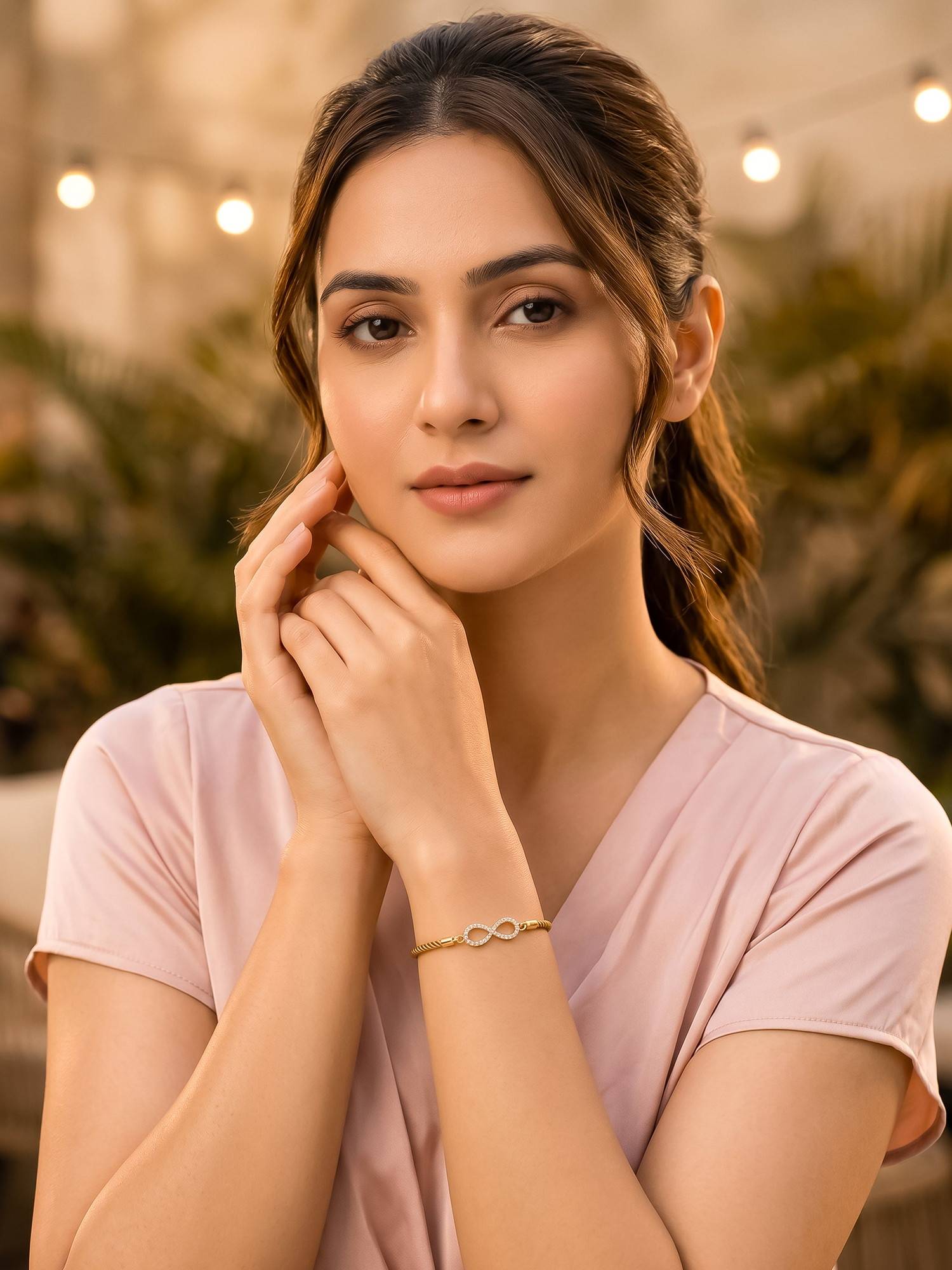Bdiva Gold-Plated Infinity Bracelet with Cubic Zirconia