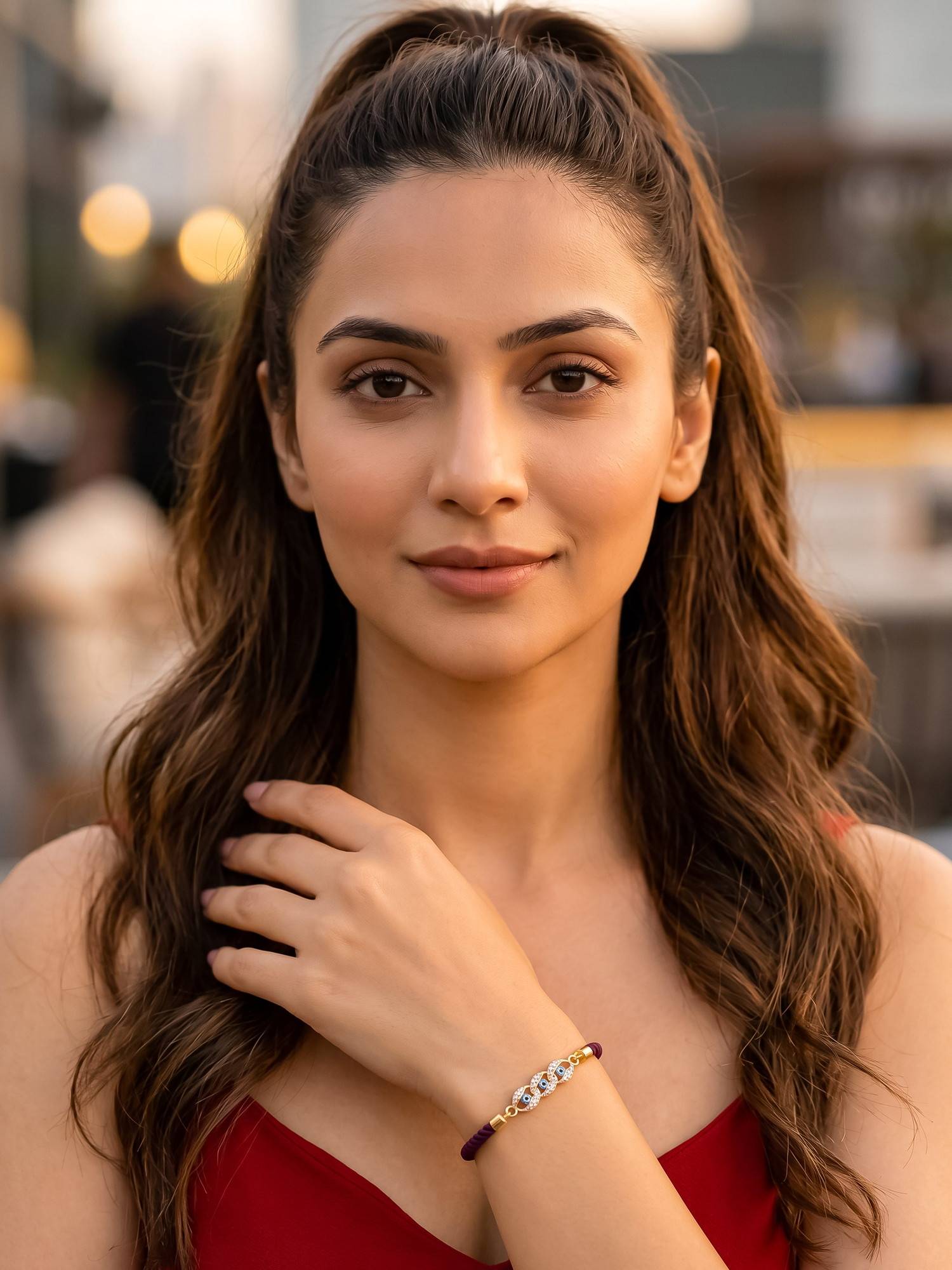Bdiva Adjustable Gold-Plated Evil Eye Bracelet