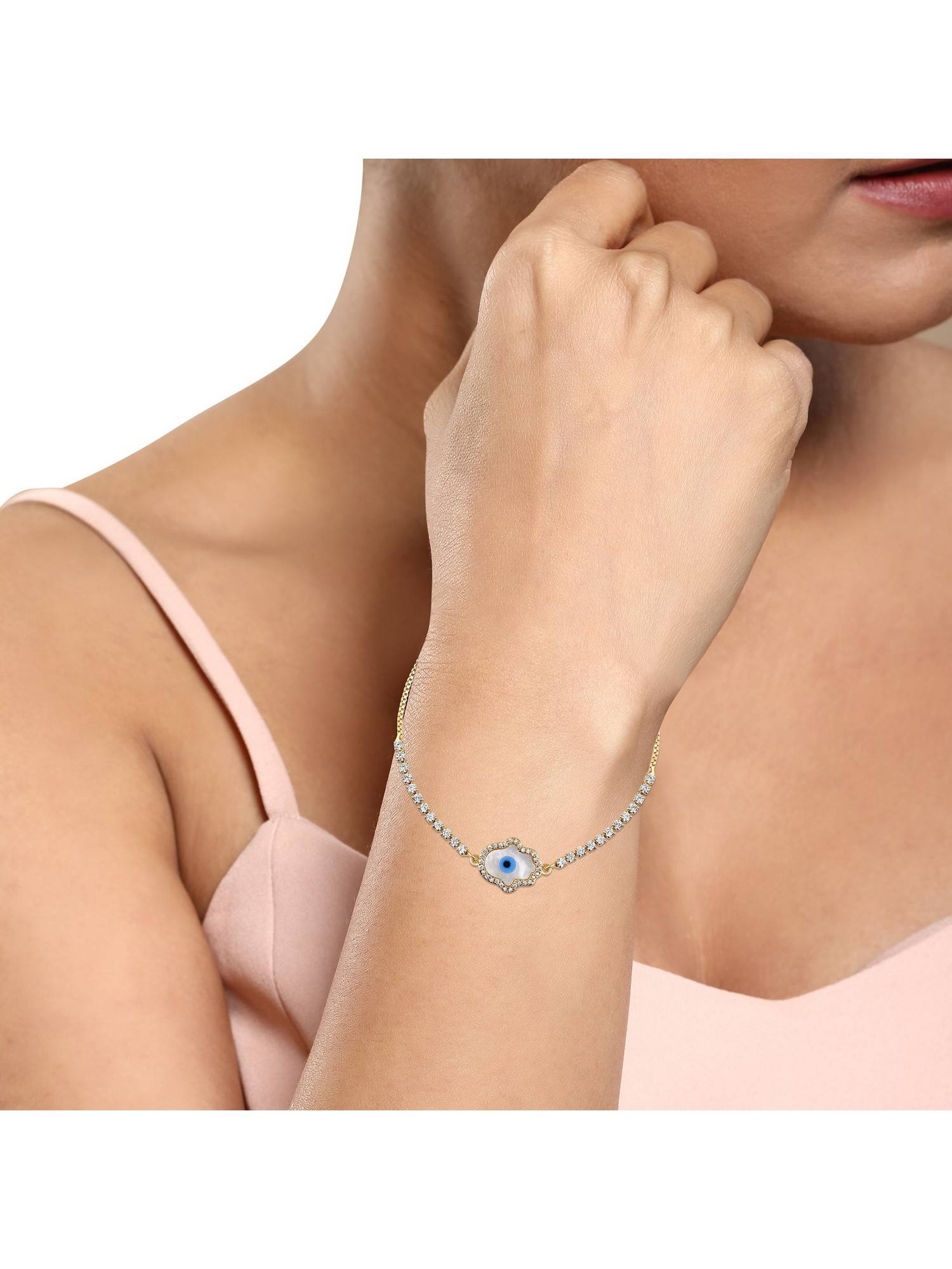 Bdiva Gold Plated Evil Eye Hamsa Style Cubic Zirconia Bracelet