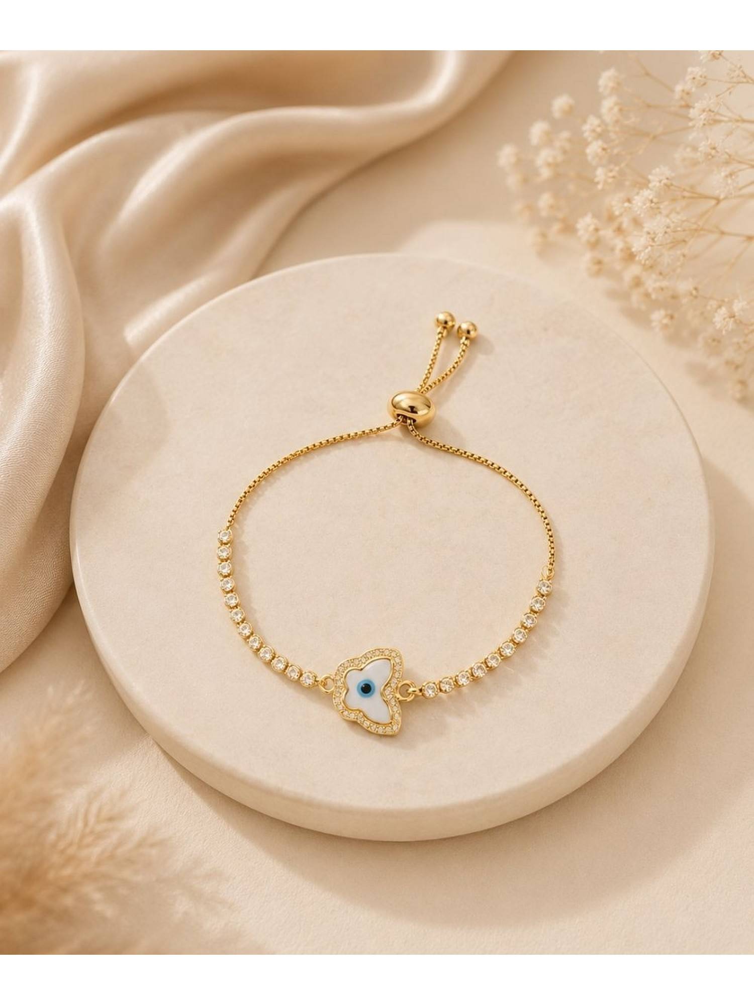 Bdiva Gold Plated Evil Eye Butterfly Bracelet with Cubic Zirconia