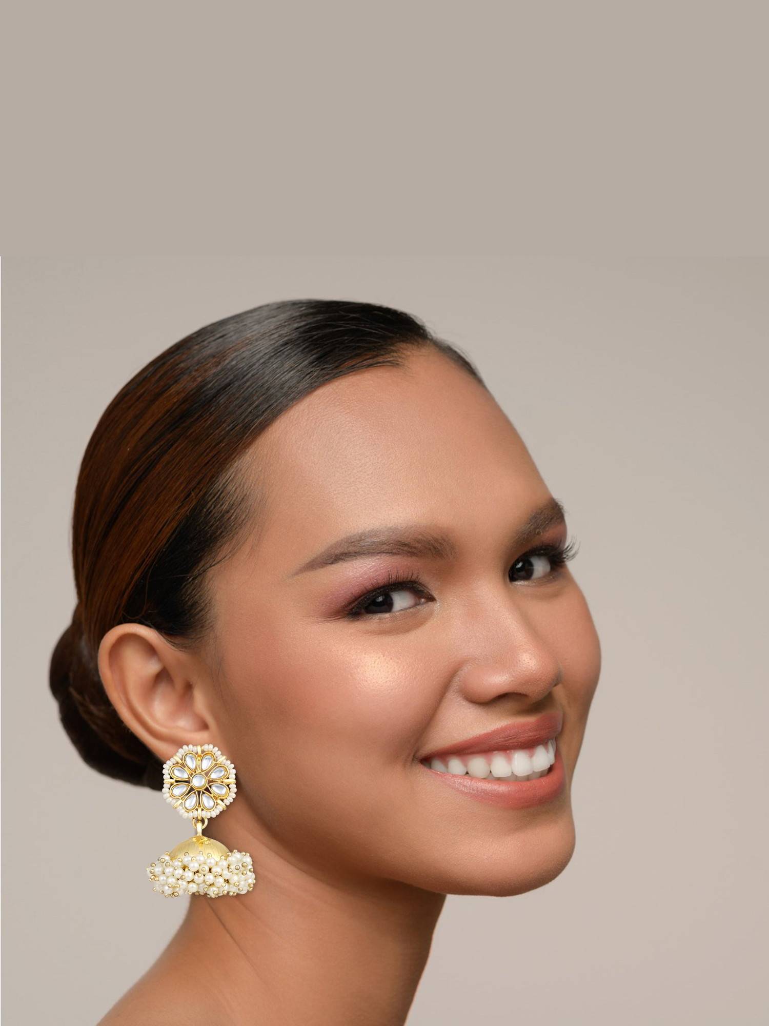 Bdiva Gold Plated Kundan Jhumka Earrings
