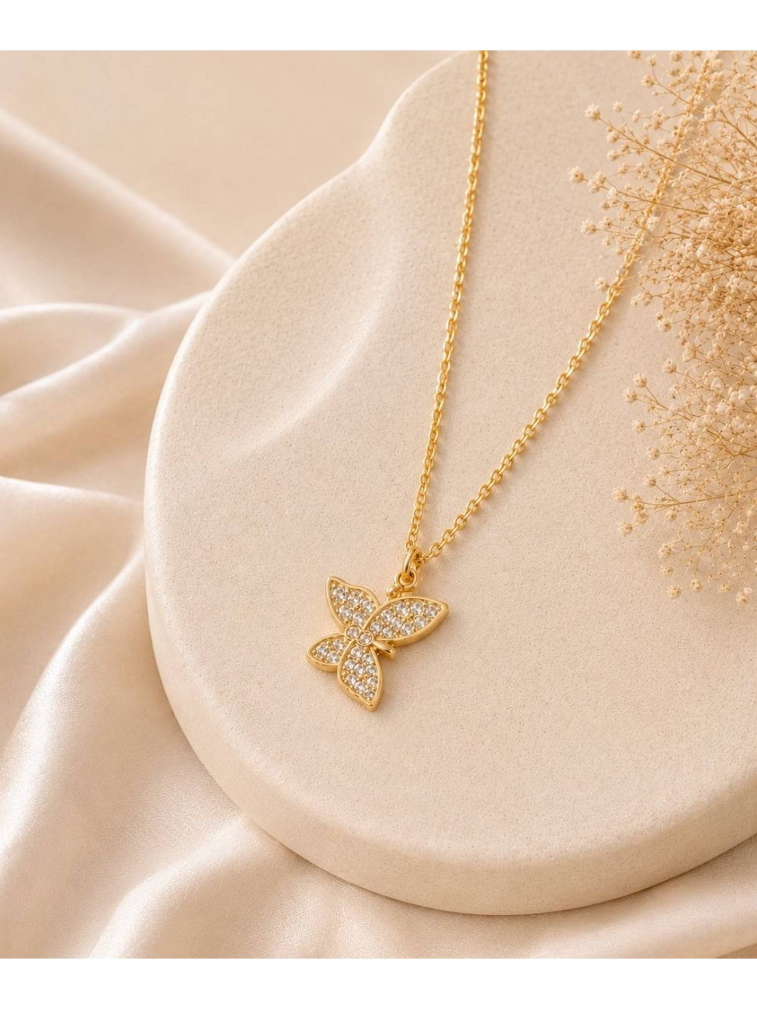 Bdiva Gold Plated Butterfly Style Cubic Zirconia Pendant Necklace