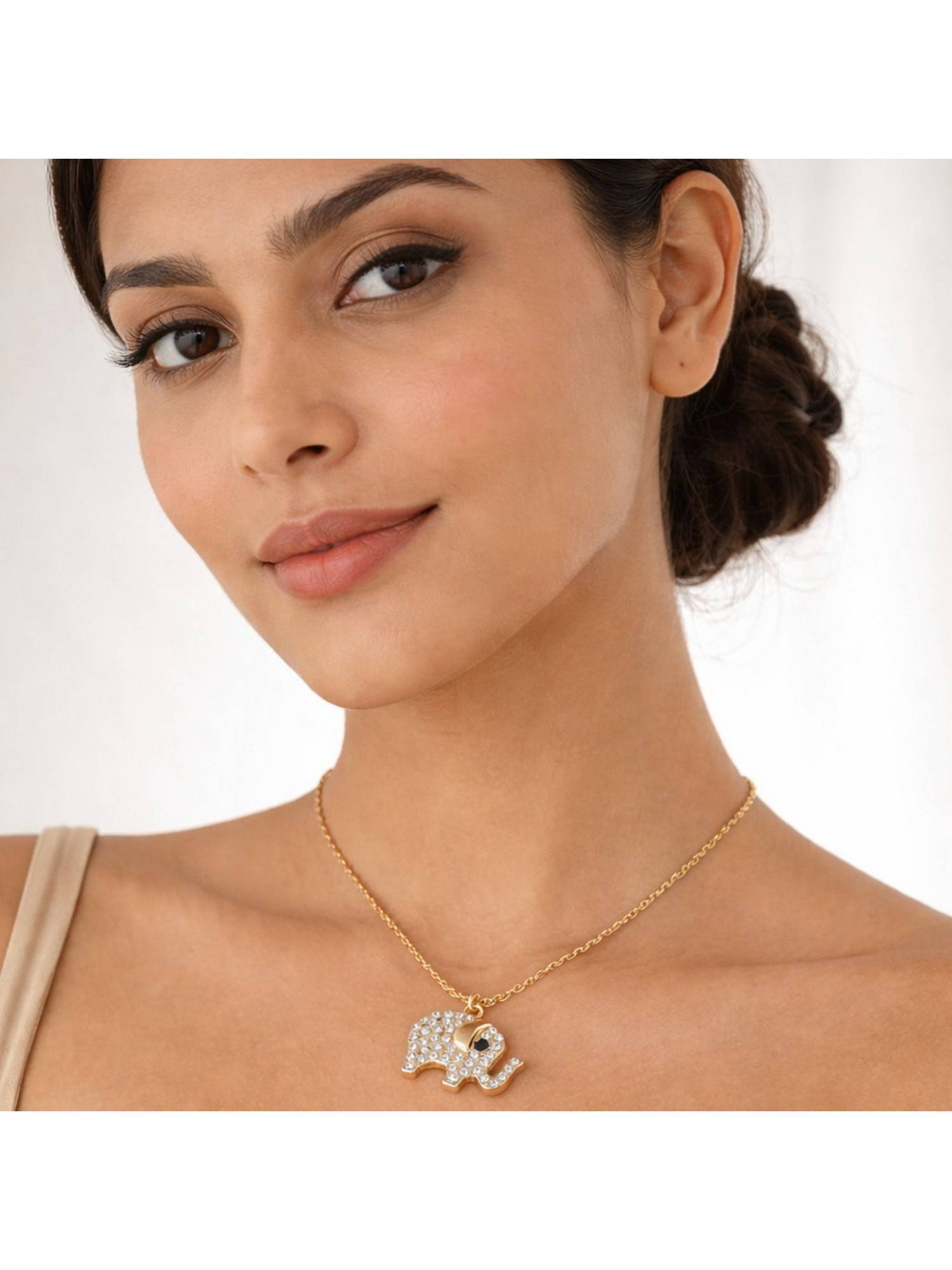 Bdiva Gold Plated Elephant Charm Evil Eye Pendant Necklace