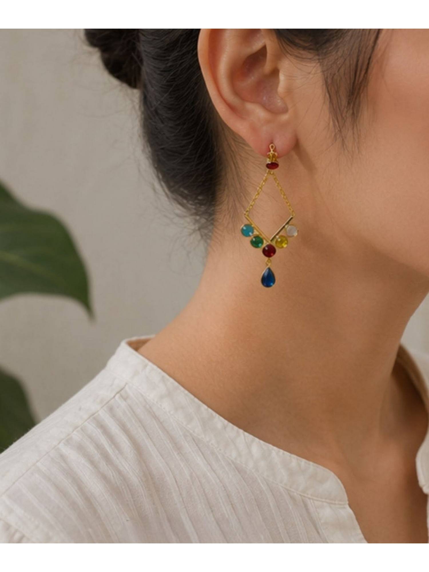 Bdiva Gold Plated Multi Color Cubic Zirconia Drop Earrings