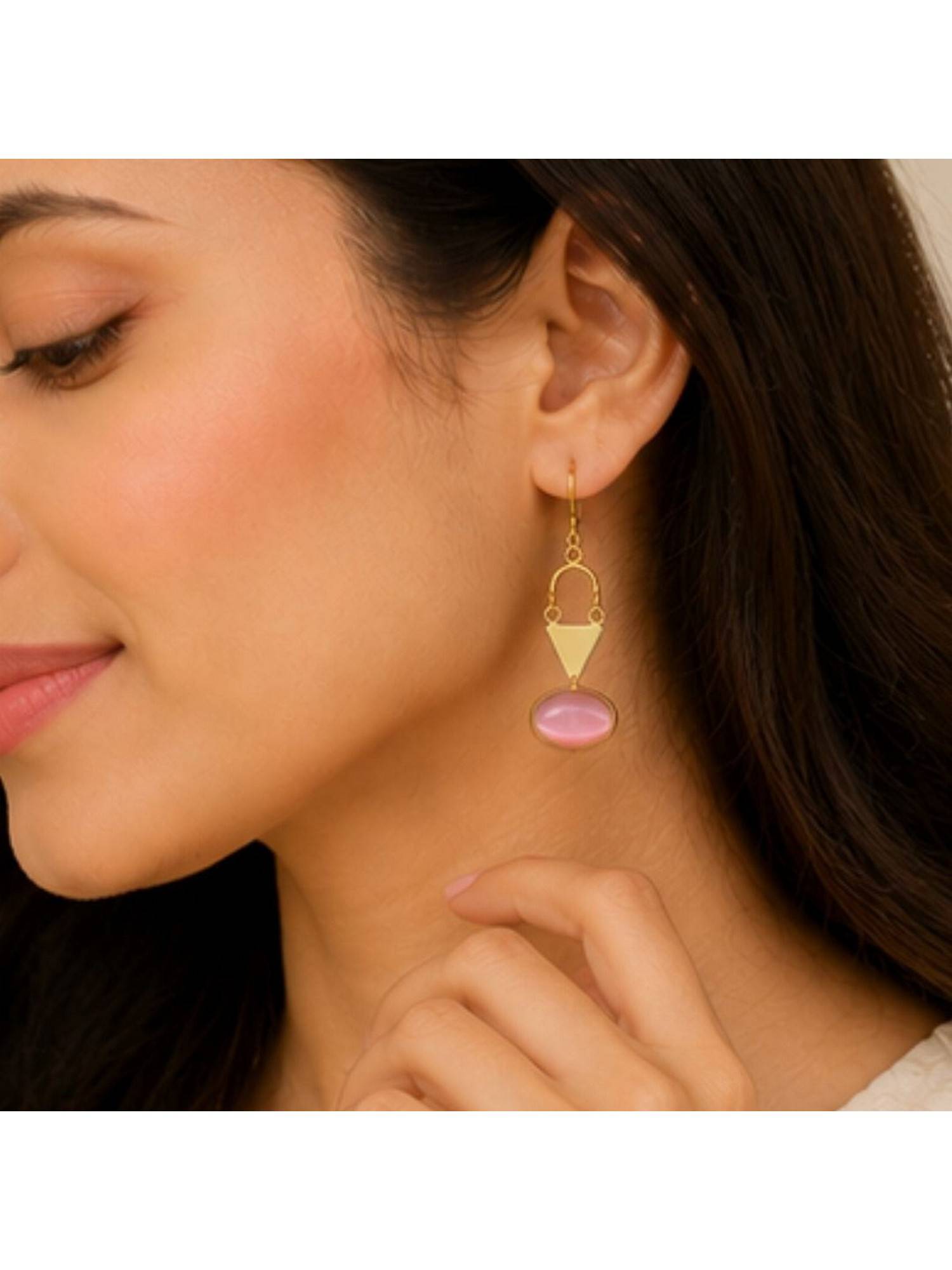 Bdiva Gold Plated Pink Cubic Ziconia Drop Earrings