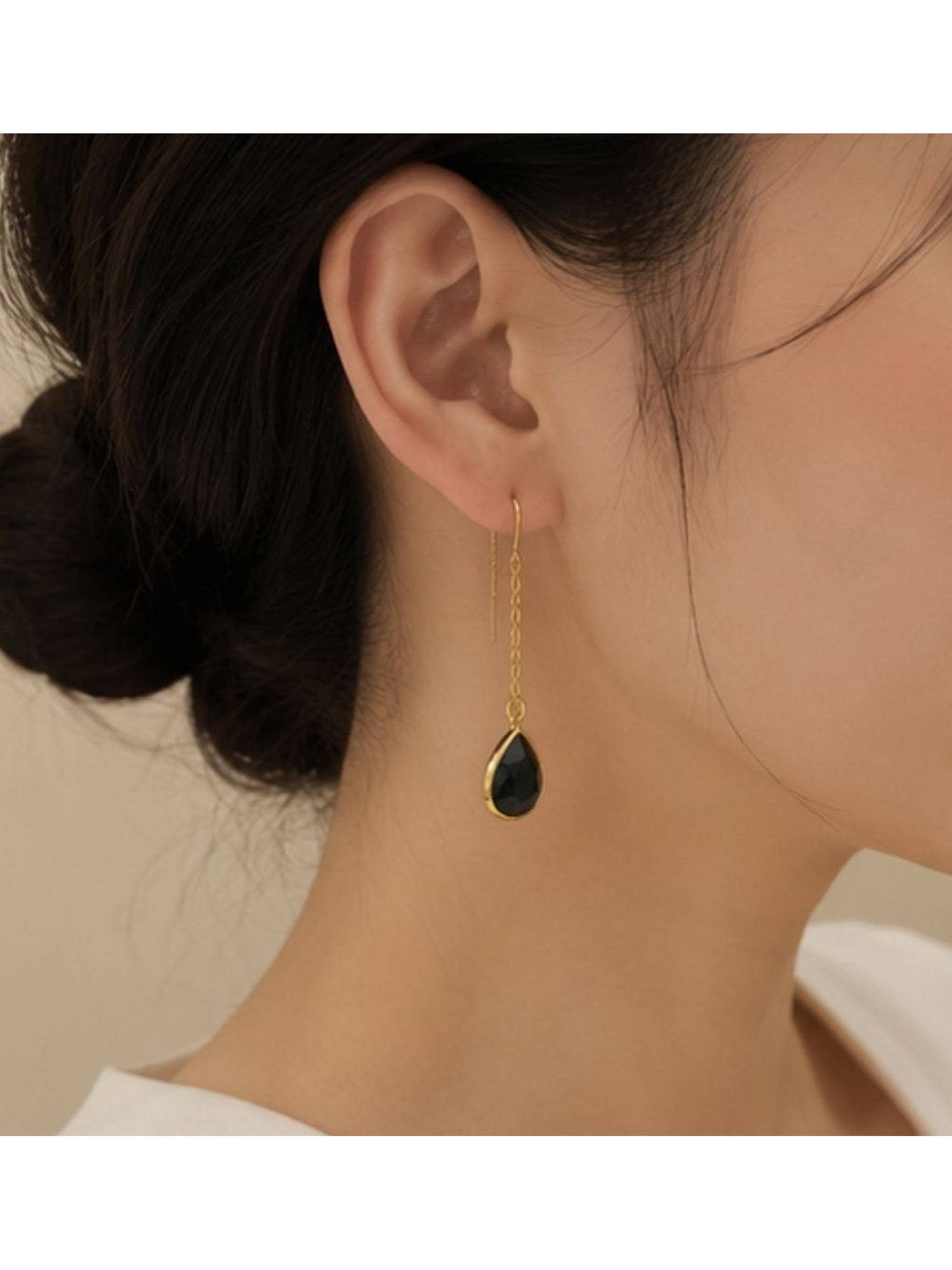 Bdiva Gold Plated Black Cubic Zirconia Link Drop Earrings
