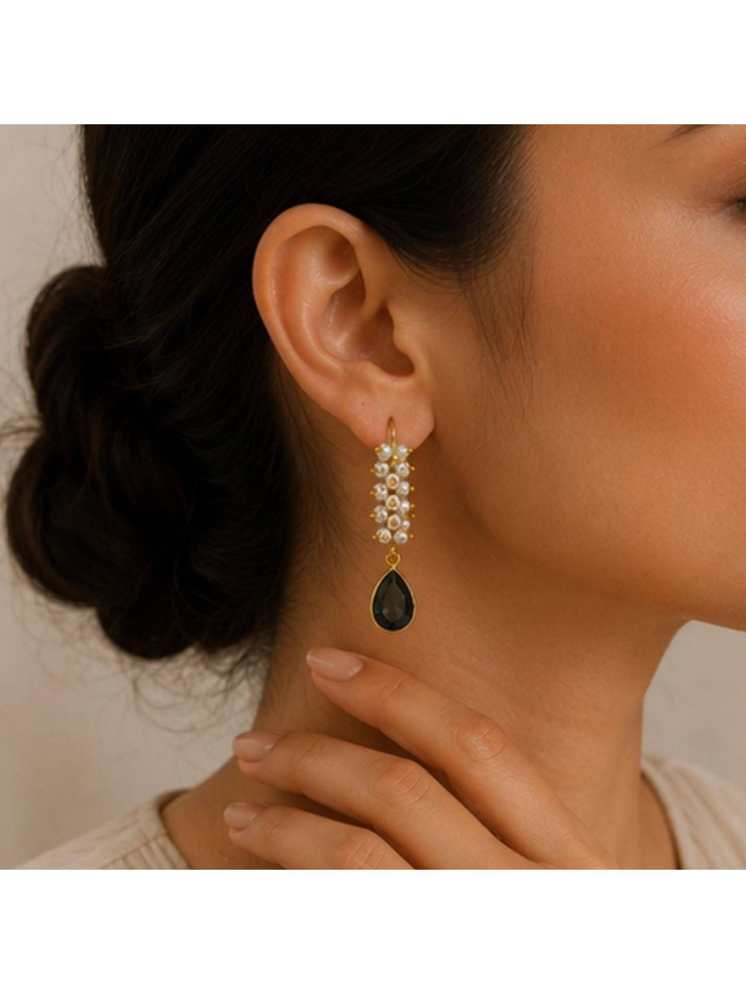 Bdiva Gold Plated Black Cubic Zirconia Drop Earrings
