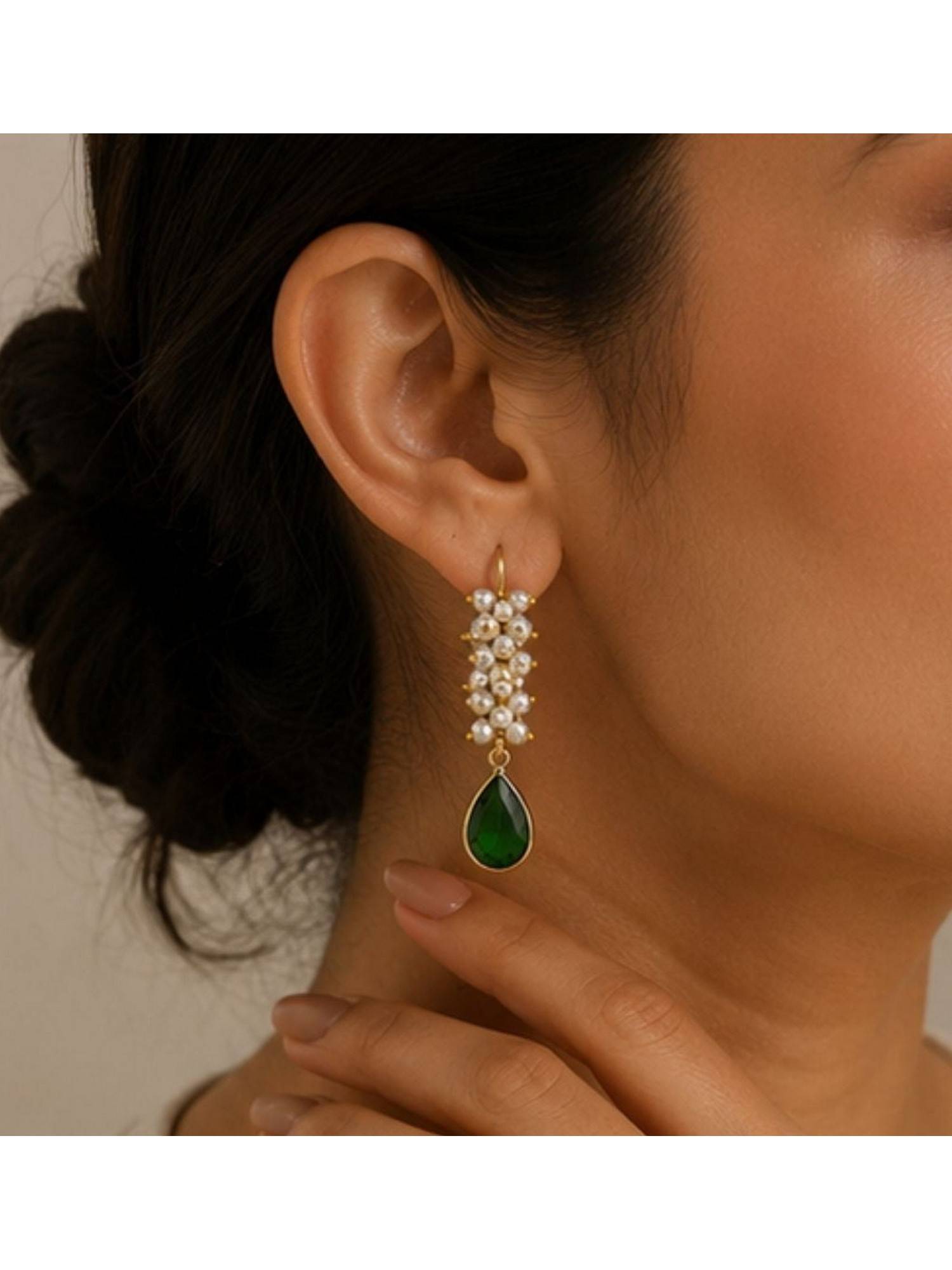 Bdiva Gold Plated Green Cubic Zirconia Drop Earrings